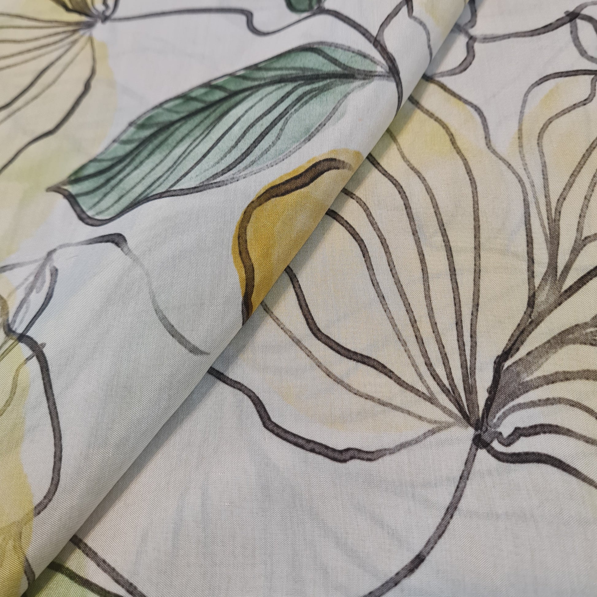 Premium White Tropical Print  Muslin Fabric