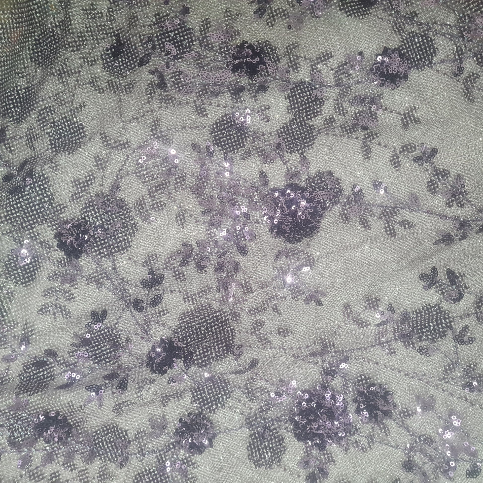 Wine & Silver FLoral Shimmer Imported Sequence Embroidery Net Fabric