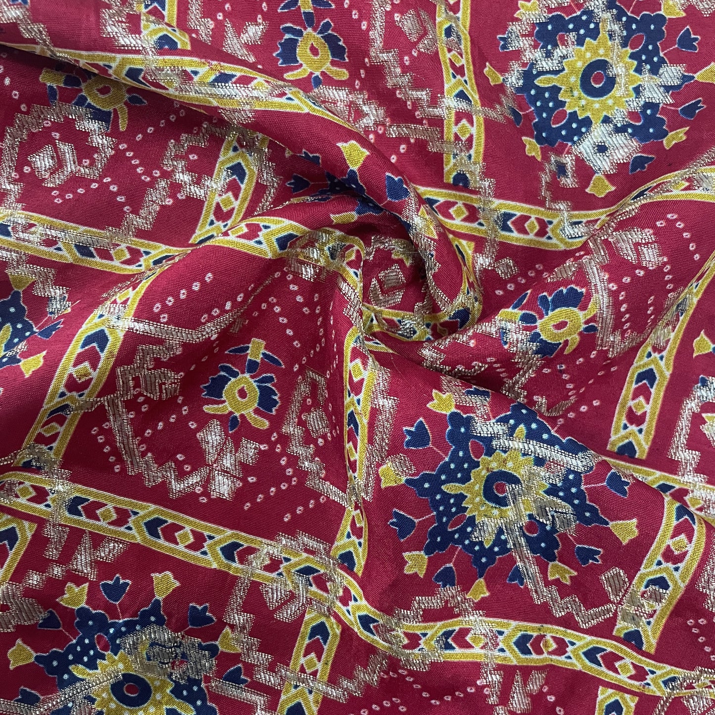 Red Bandhani Print Dola Silk Jacquard Fabric 20317