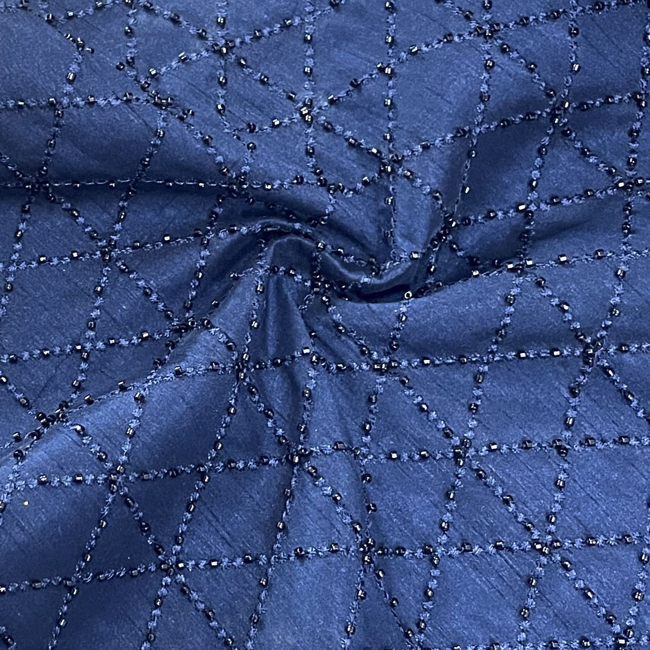 Blue Cutdana Thread Embroidery Russian Silk Fabric 20321