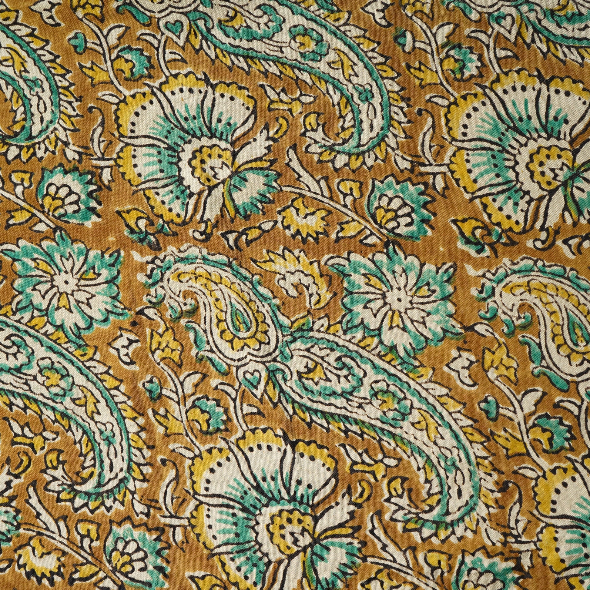 Mustard Ajrakh Madhubani Print Mashru Silk Fabric 20821