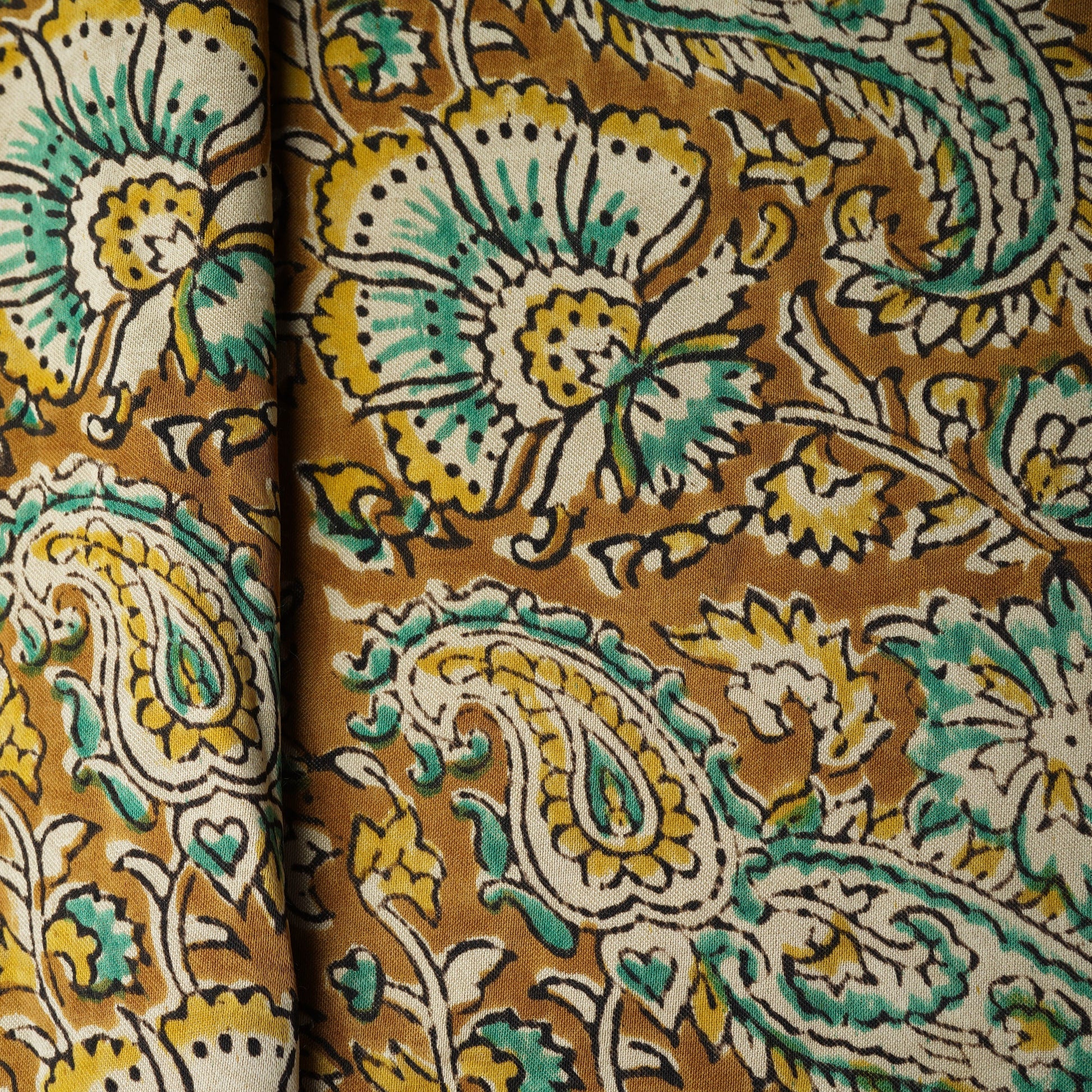 Mustard Ajrakh Madhubani Print Mashru Silk Fabric 20821