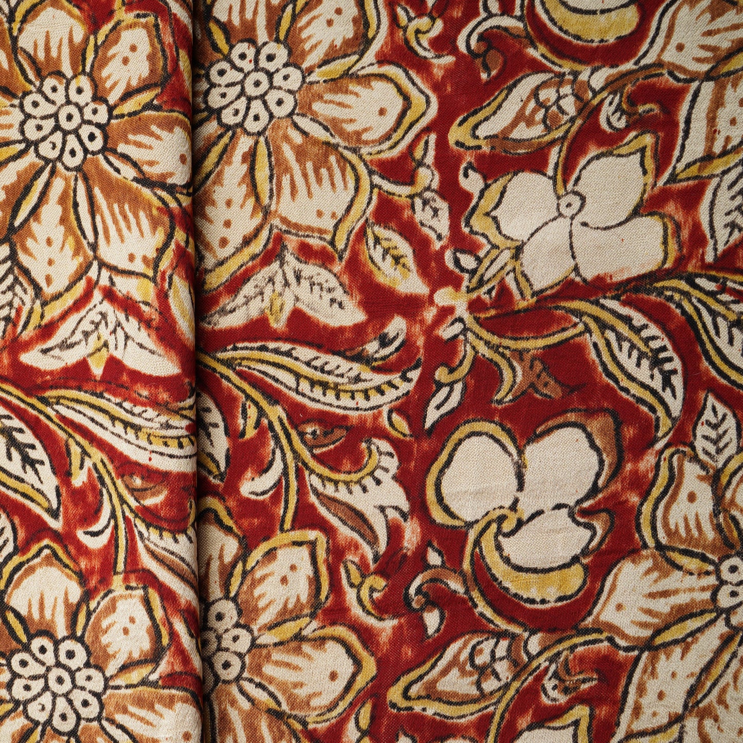 Red Ajrakh Madhubani Print Mashru Silk Fabric 20822