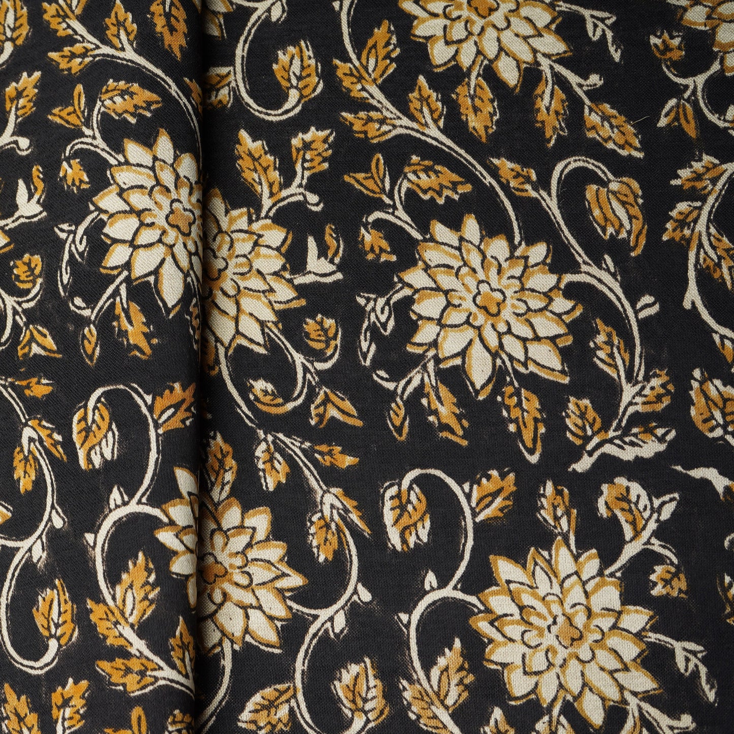 Black Ajrakh Madhubani Print Mashru Silk Fabric 20824