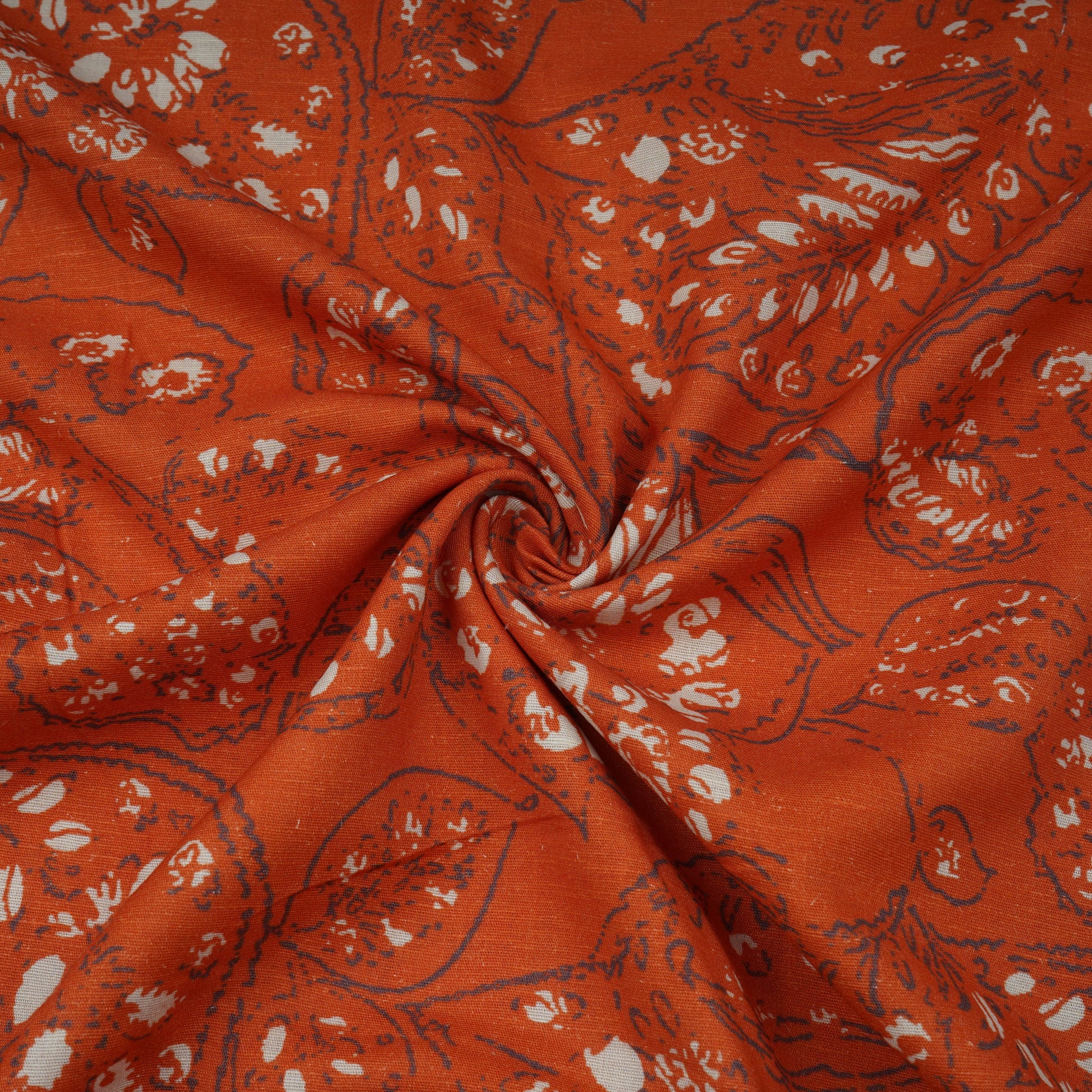 Orange Abstract Print Cotton Linen Fabric 21032