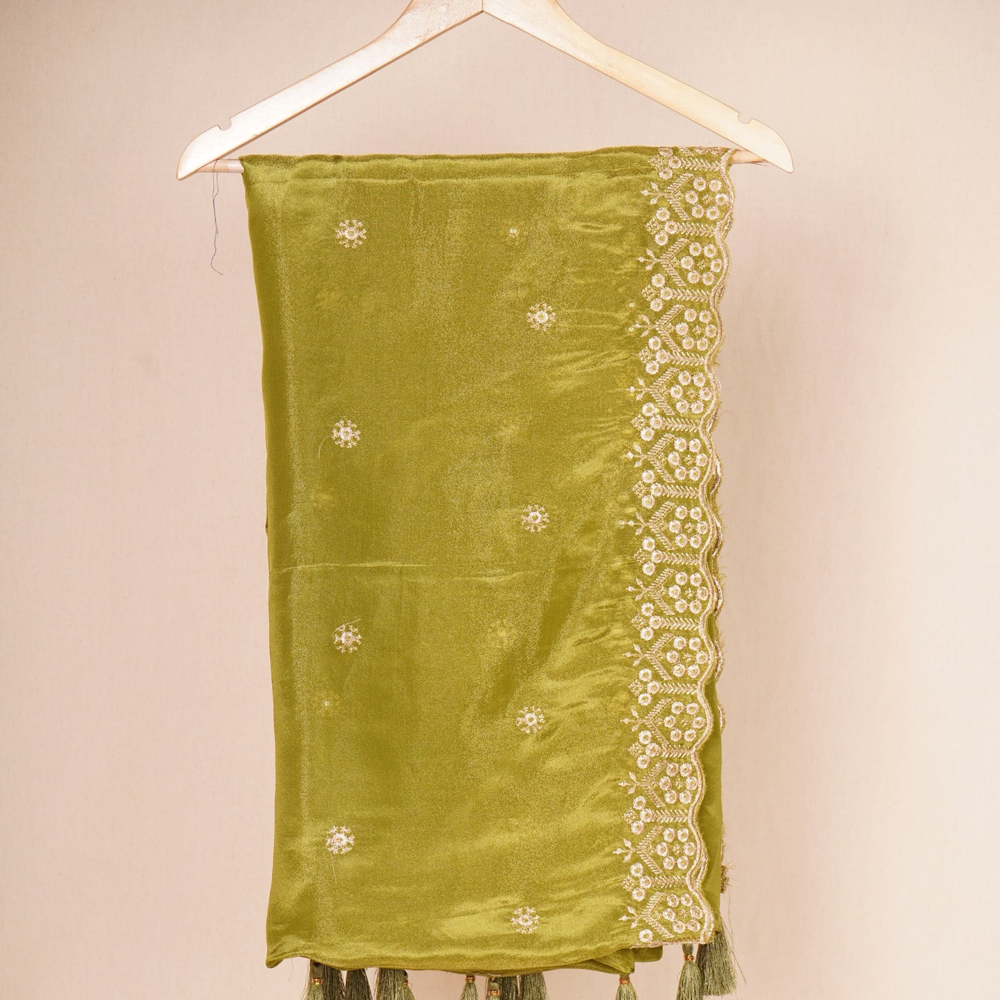 Green Tissue Zari Embroidery Tissue Embroidery Dupatta