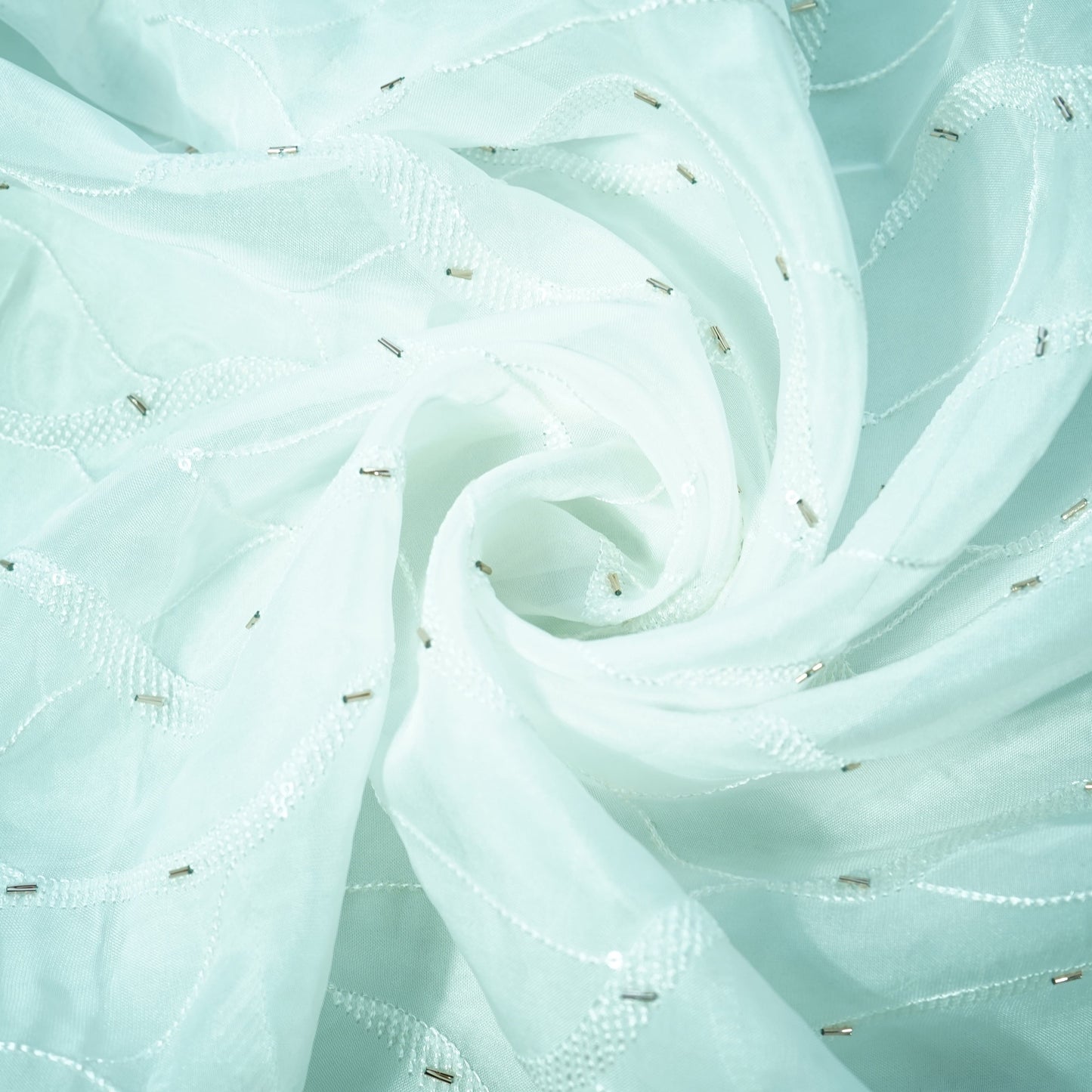 White Dyeable Cutdana Embroidery Organza Fabric