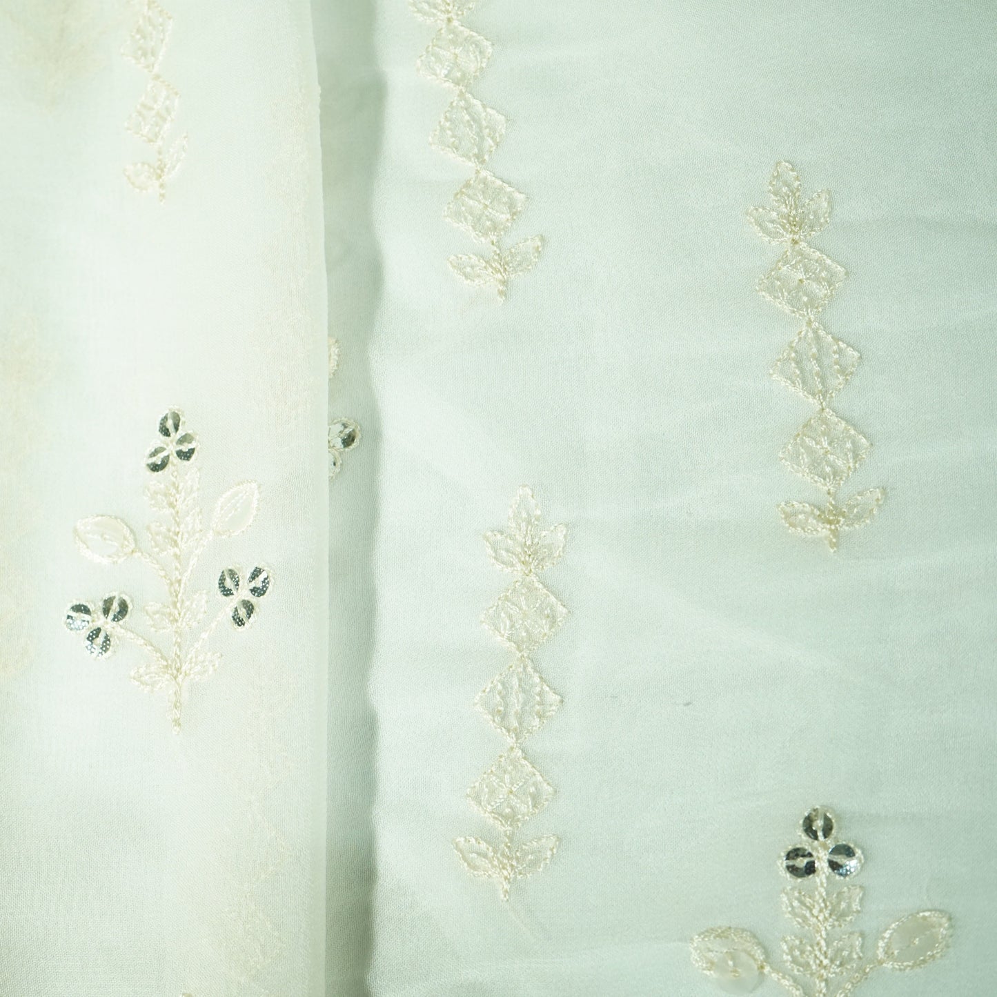 White Floral Sequence Embroidery Georgette Fabric