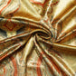 Brown Golden Traditional Zari Print Velvet Silk Fabric