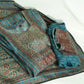 Blue Brown Abstract Print Suit Set With Dupatta (Top-Muslin, Bottom-Santoon, Dupatta-Chiffon)