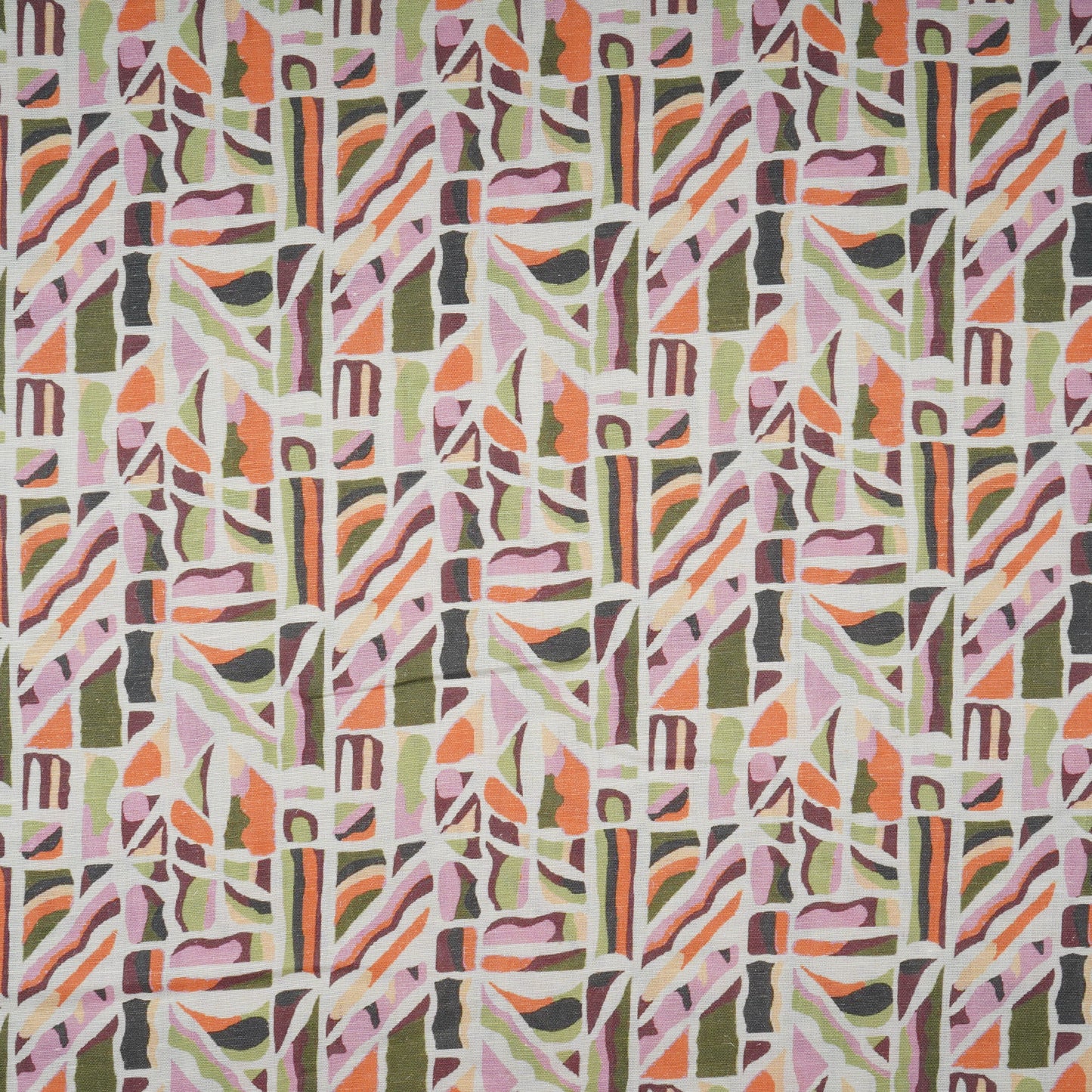 Off White Abstract Print Cotton Linen Fabric 21031