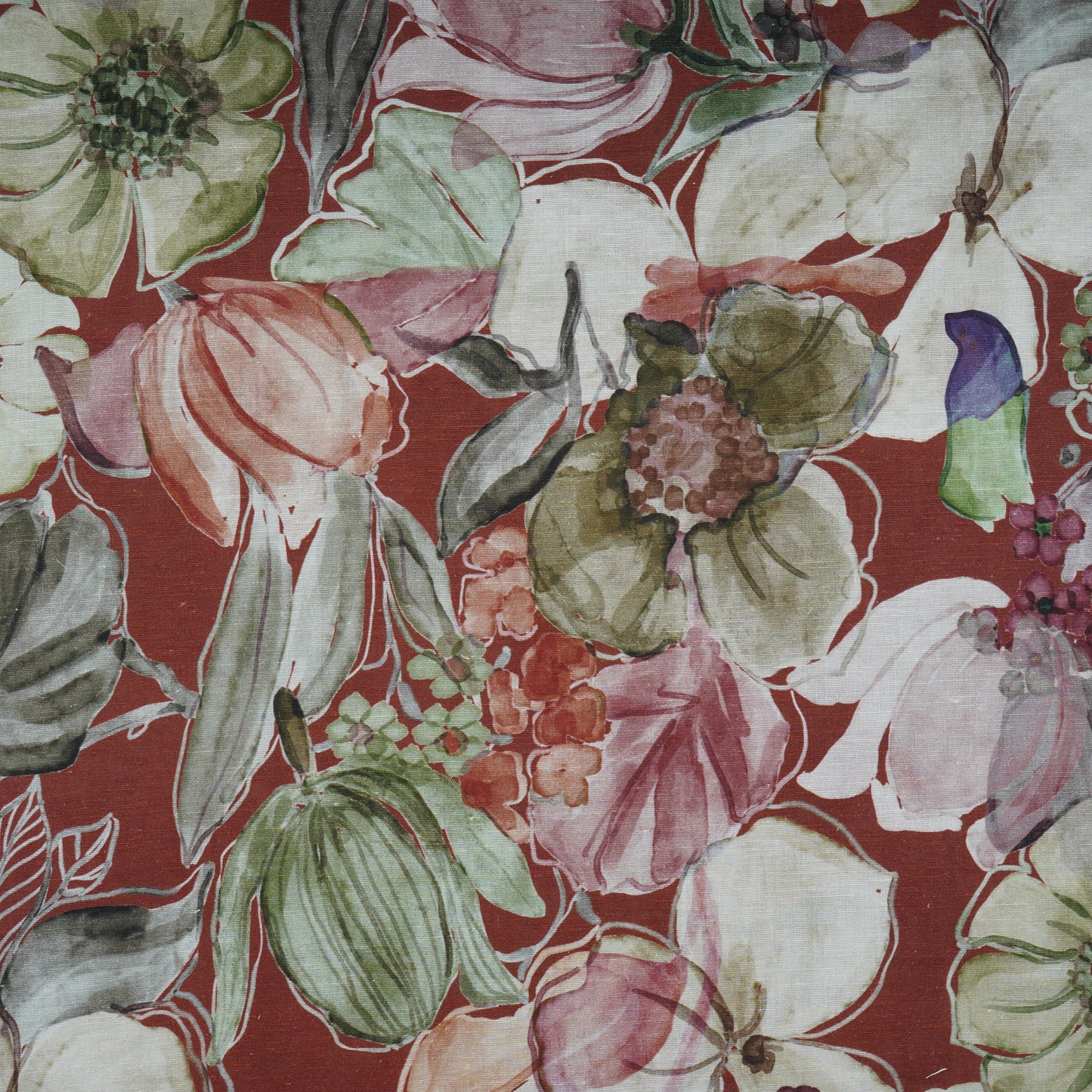 Brown Floral Print Cotton Linen Fabric 21029