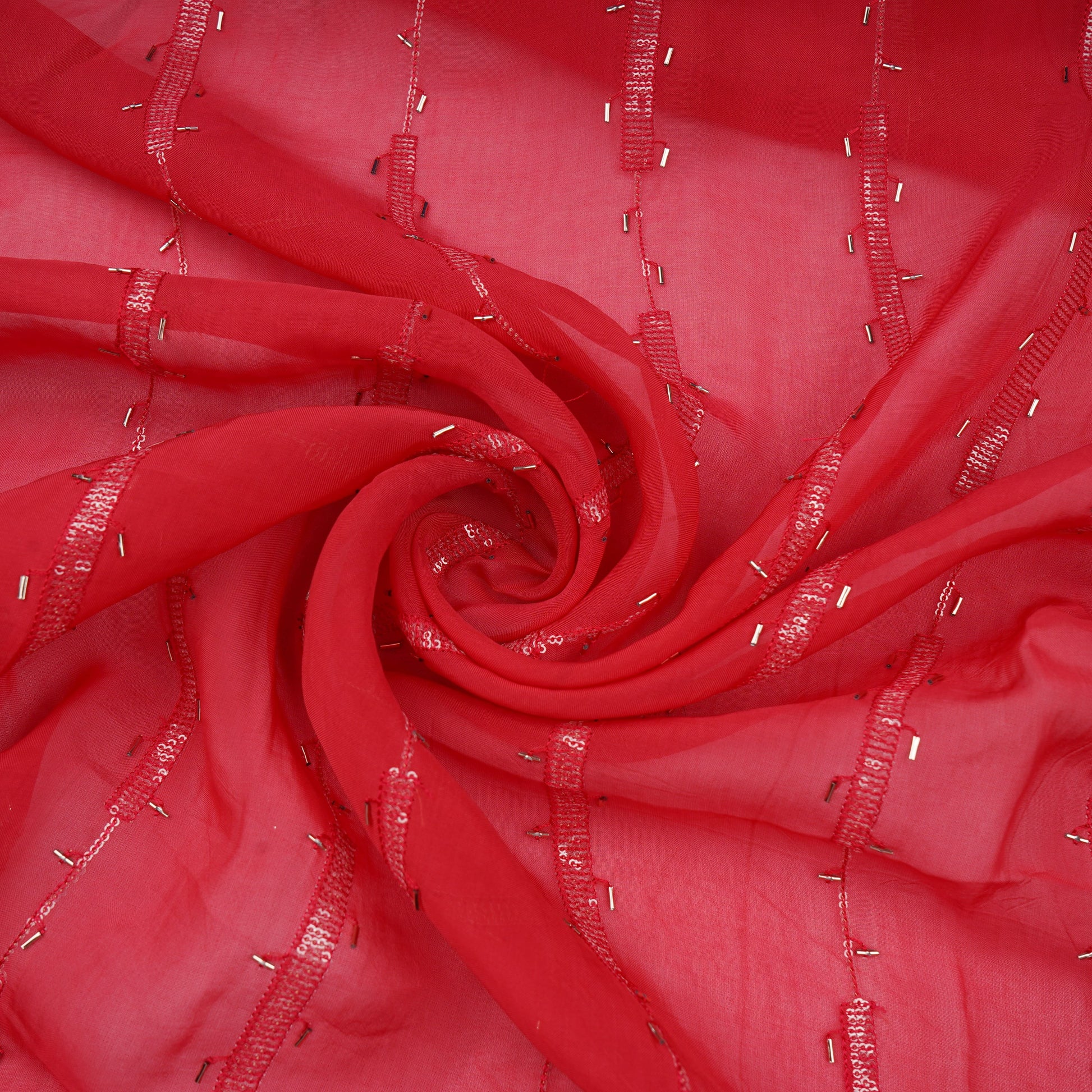 Red Cutdana Sequins Embroidery Organza Fabric 21014