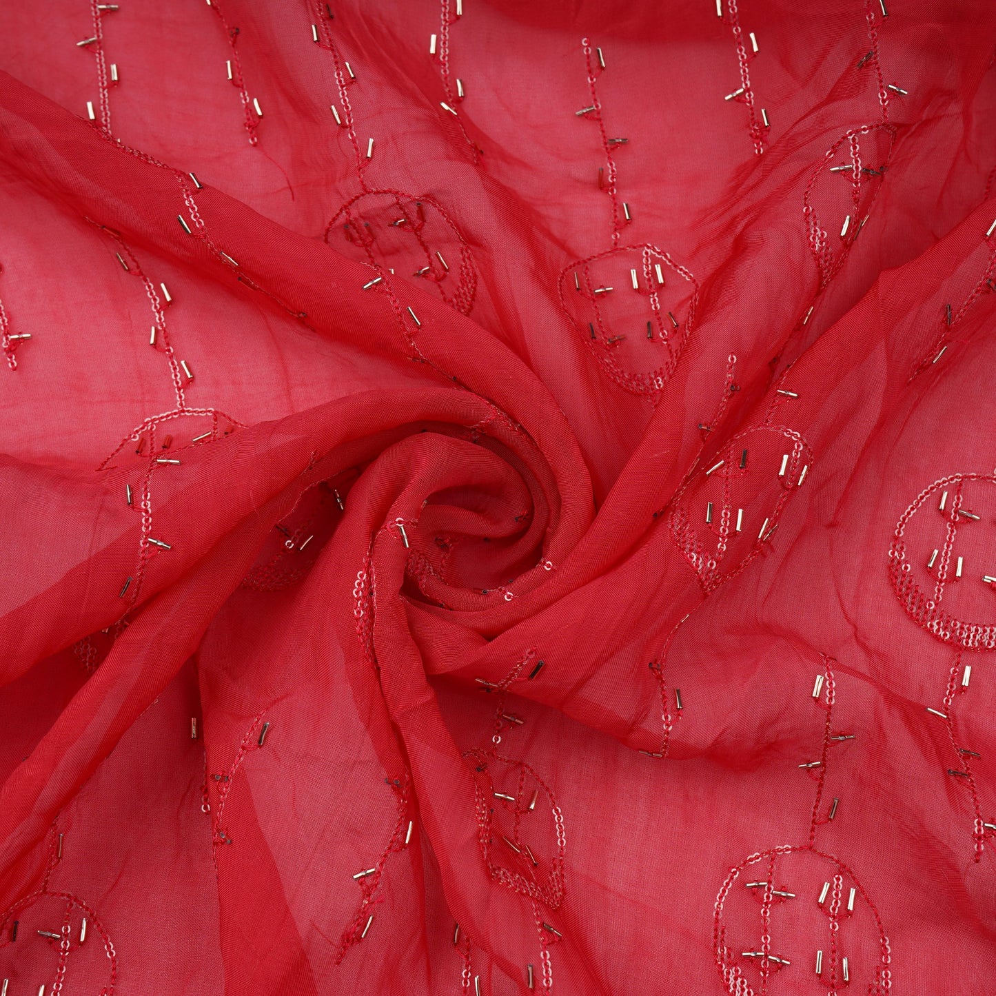 Red Cutdana Sequins Embroidery Organza Fabric 21013