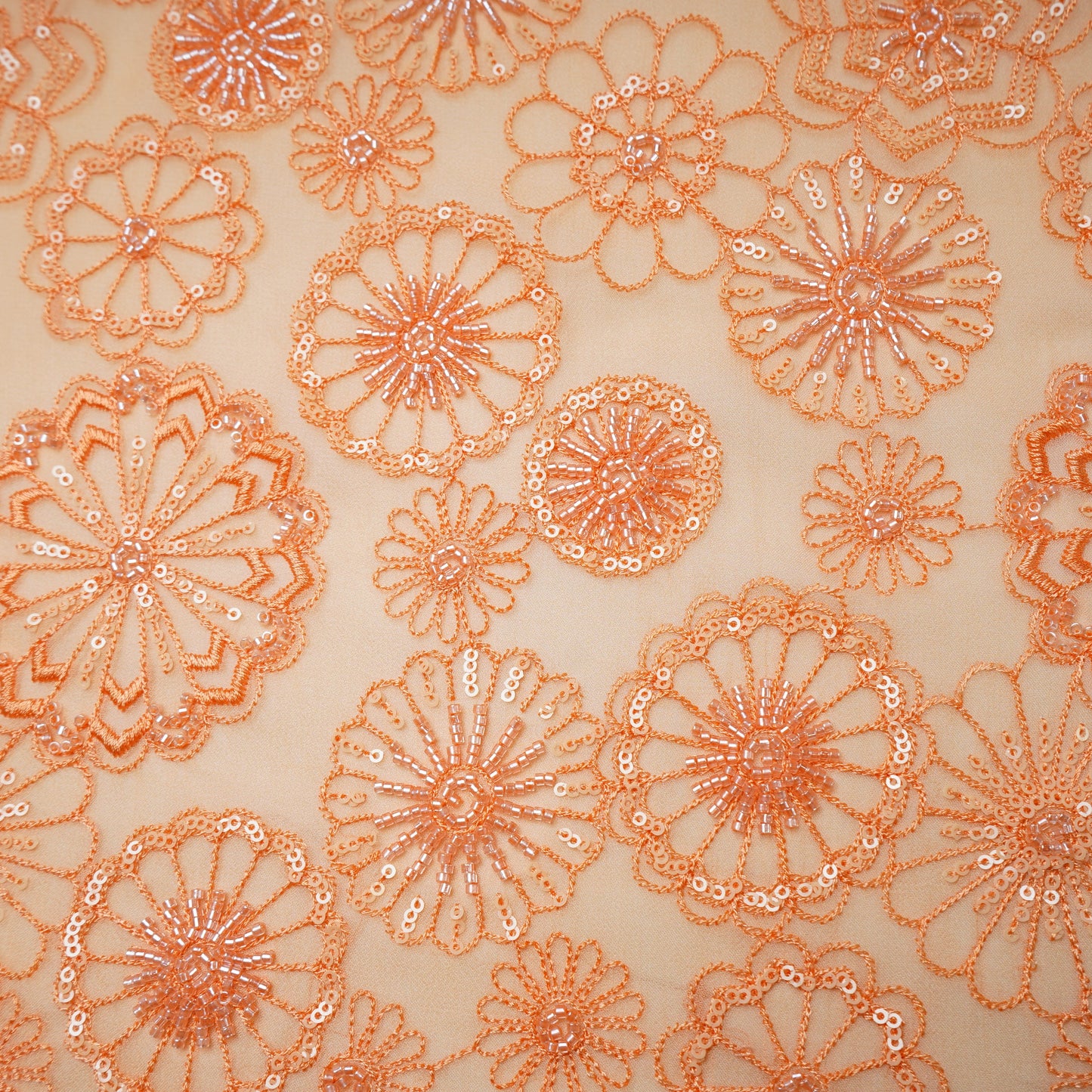 Premium Orange Floral CutDana Thread Embroidery Georgette Fabric