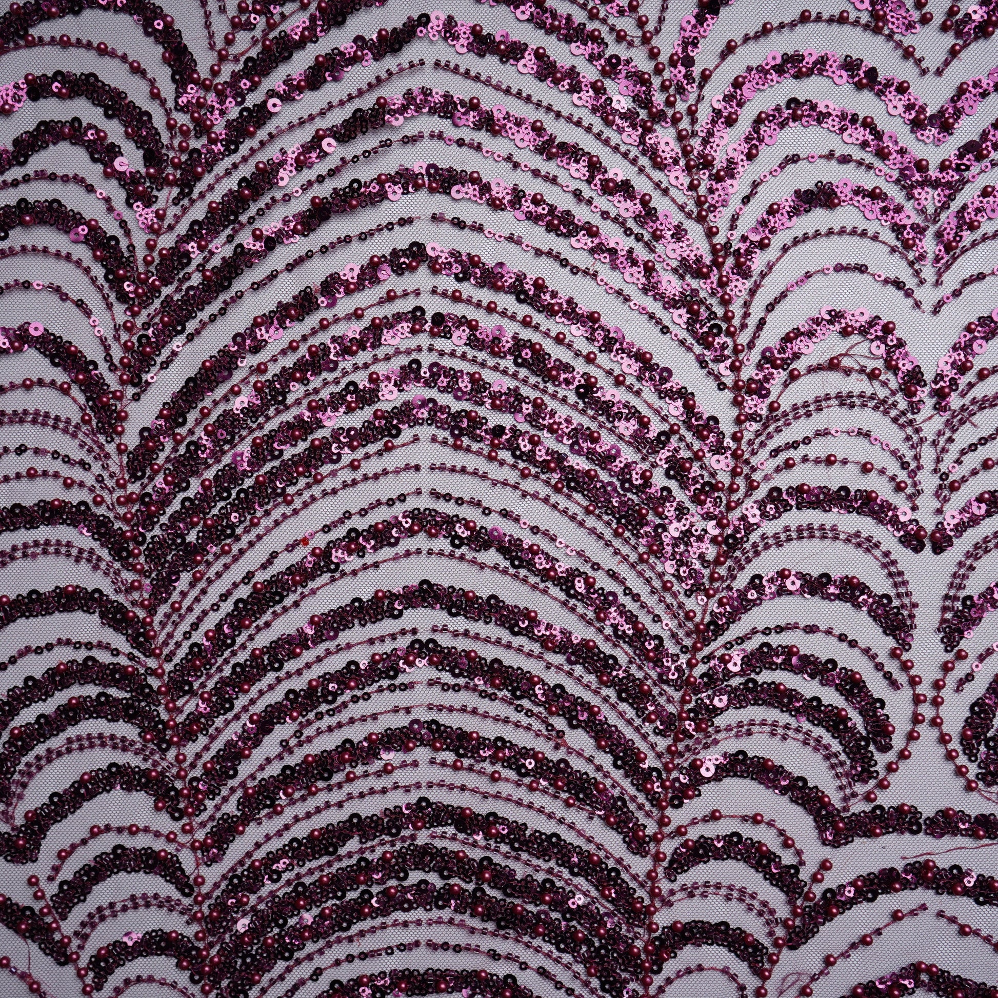 Wine Sequence Pearl Embroidery Net Fabric 14211