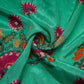 See Green Floral Cutdana & Pearl Embroidery Natural Crepe Fabric 21252