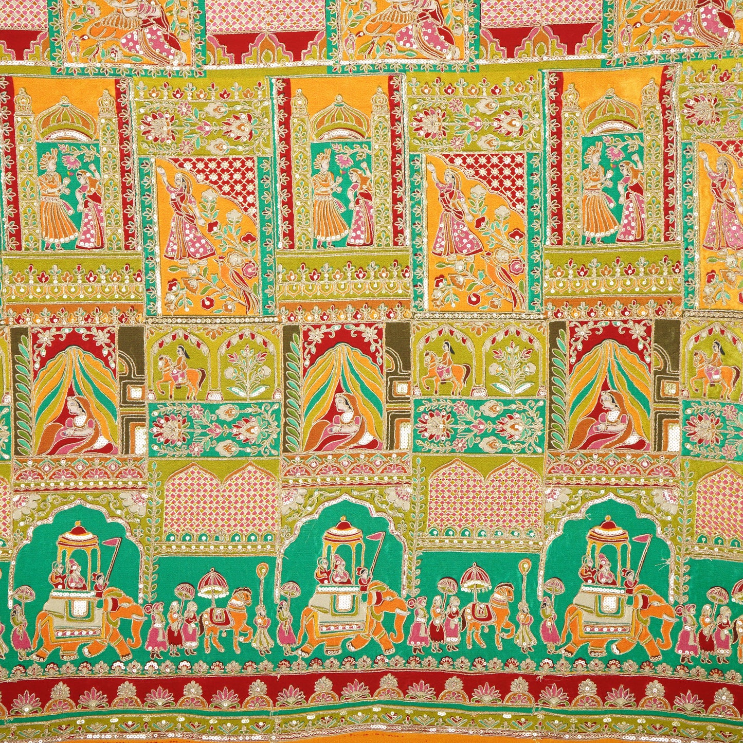 Yellow Traditional  Zari Embroidery Crepe Fabric 22500