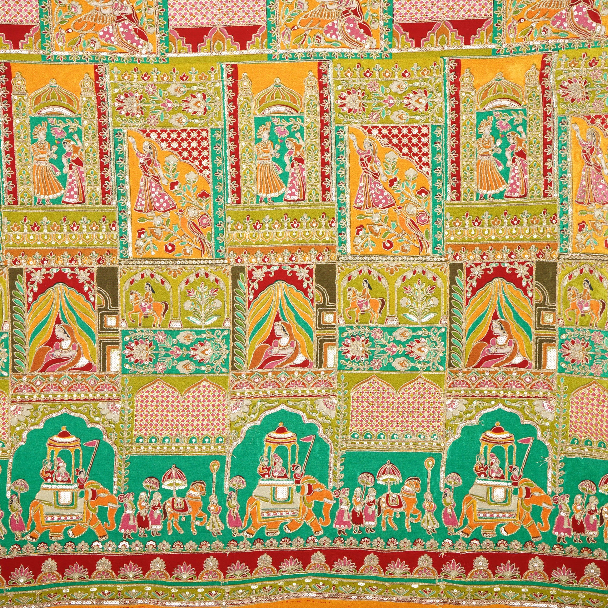 Yellow Traditional  Zari Embroidery Crepe Fabric 22500