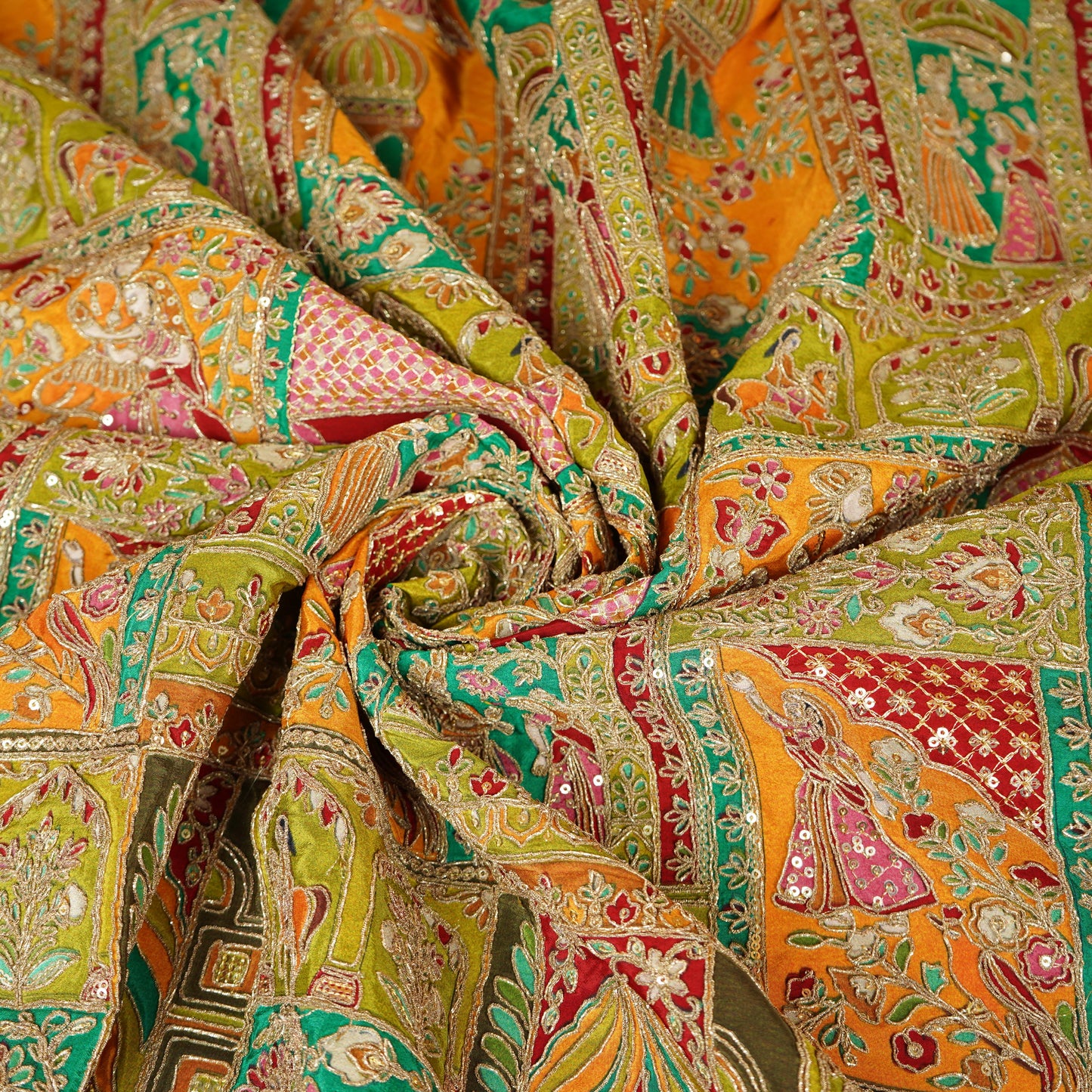 Yellow Traditional  Zari Embroidery Crepe Fabric 22500