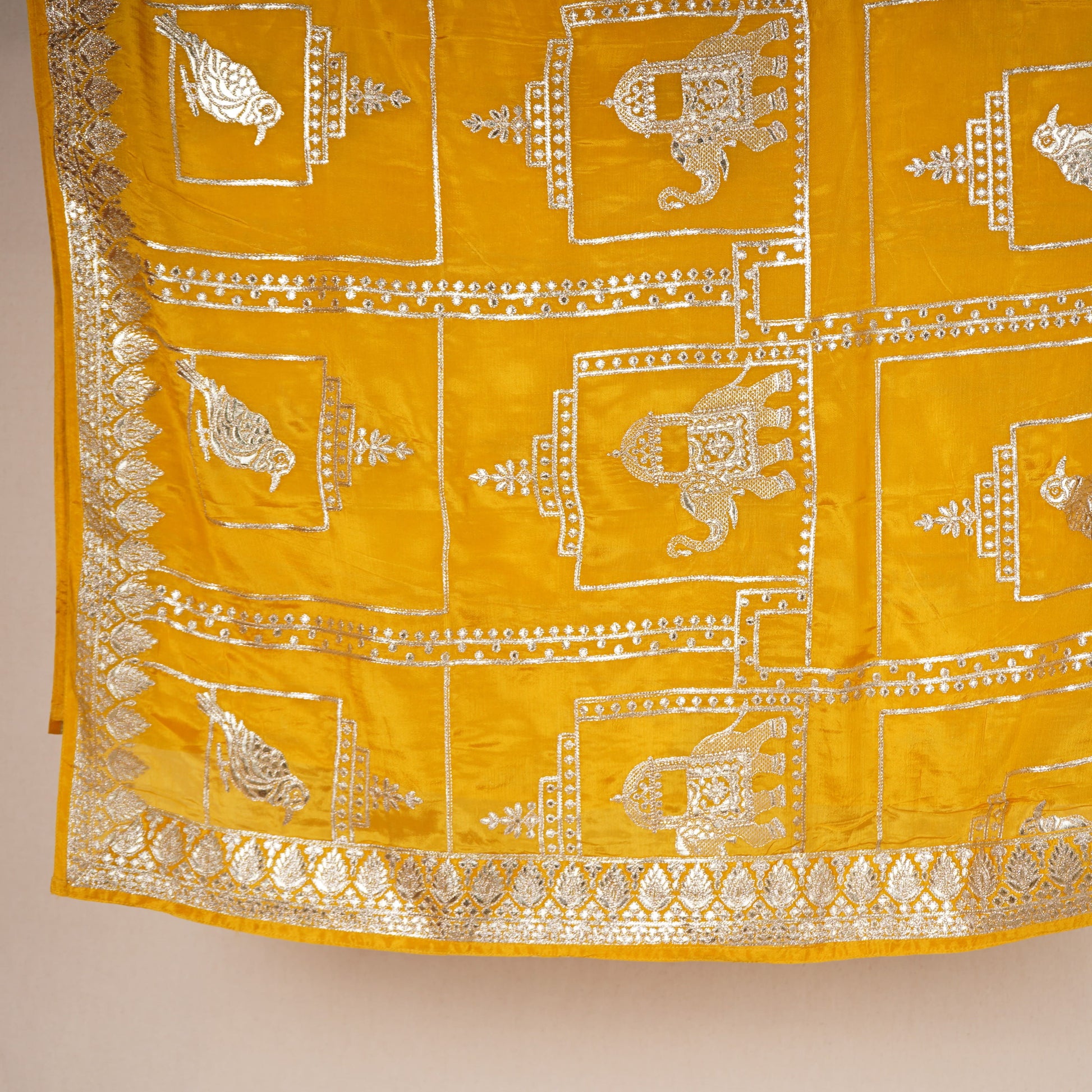 Mustard Zari Gota Embroidery Chinon Dupatta