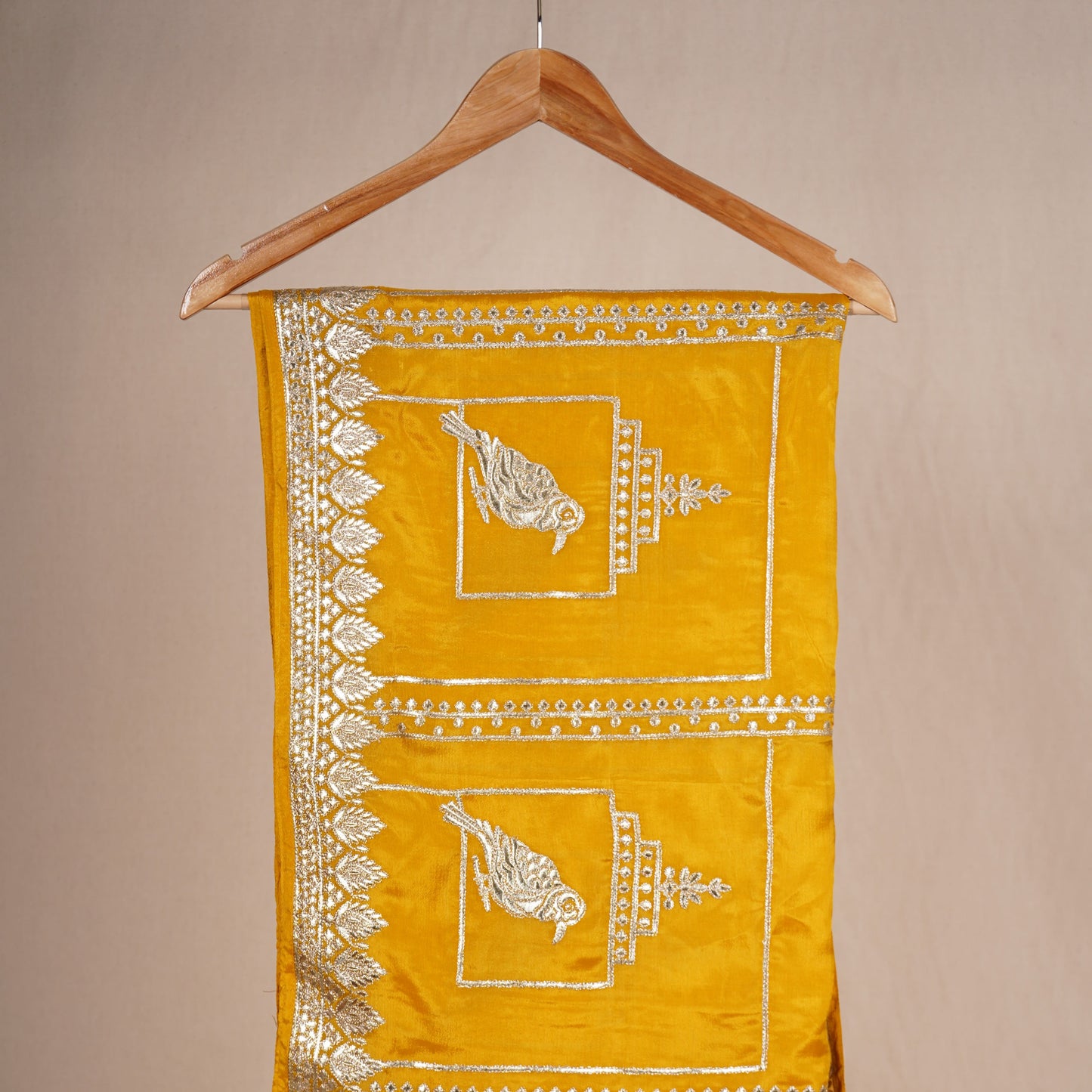 Mustard Zari Gota Embroidery Chinon Dupatta