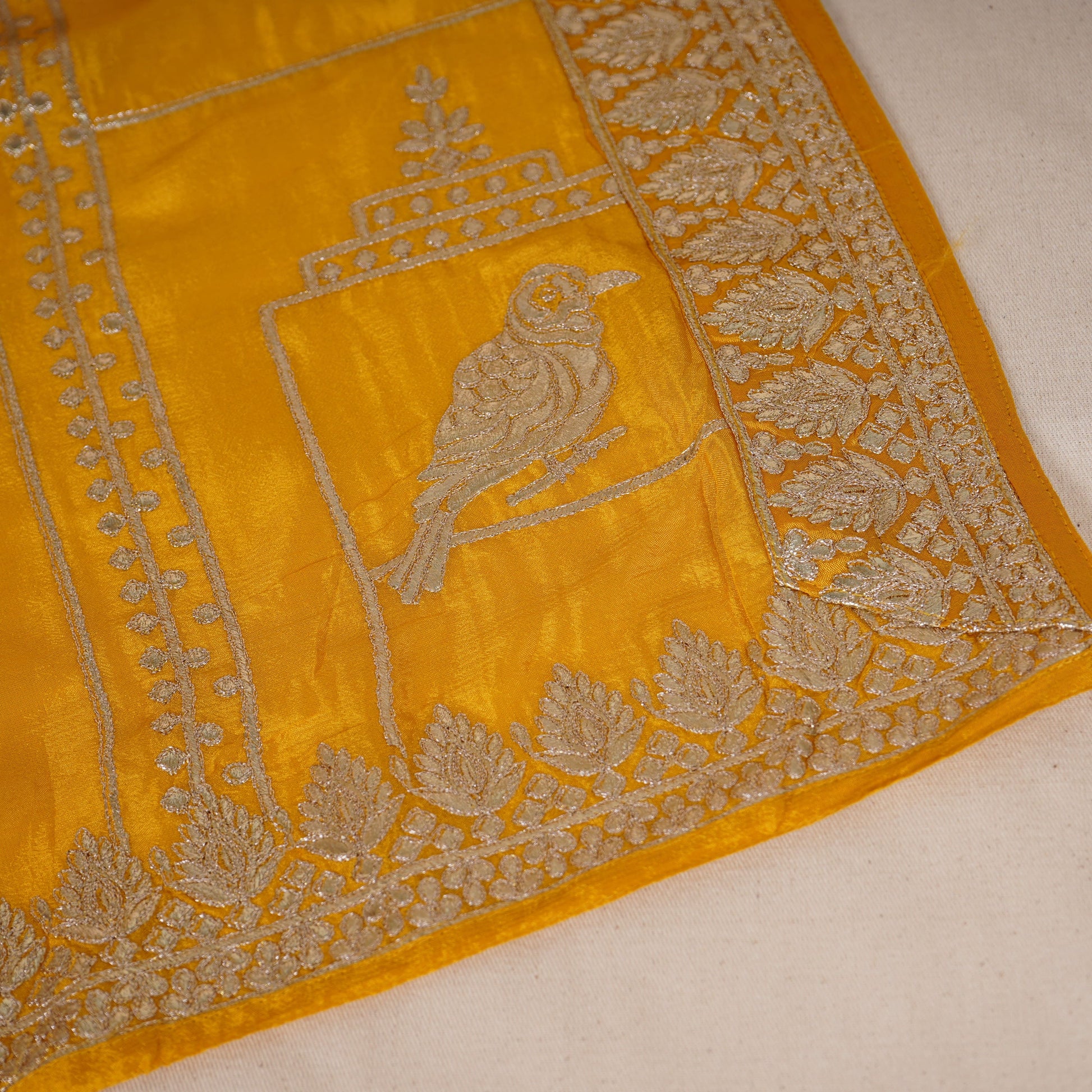 Mustard Zari Gota Embroidery Chinon Dupatta