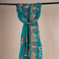 Teal Blue Thread Embroidery Crepe Dupatta