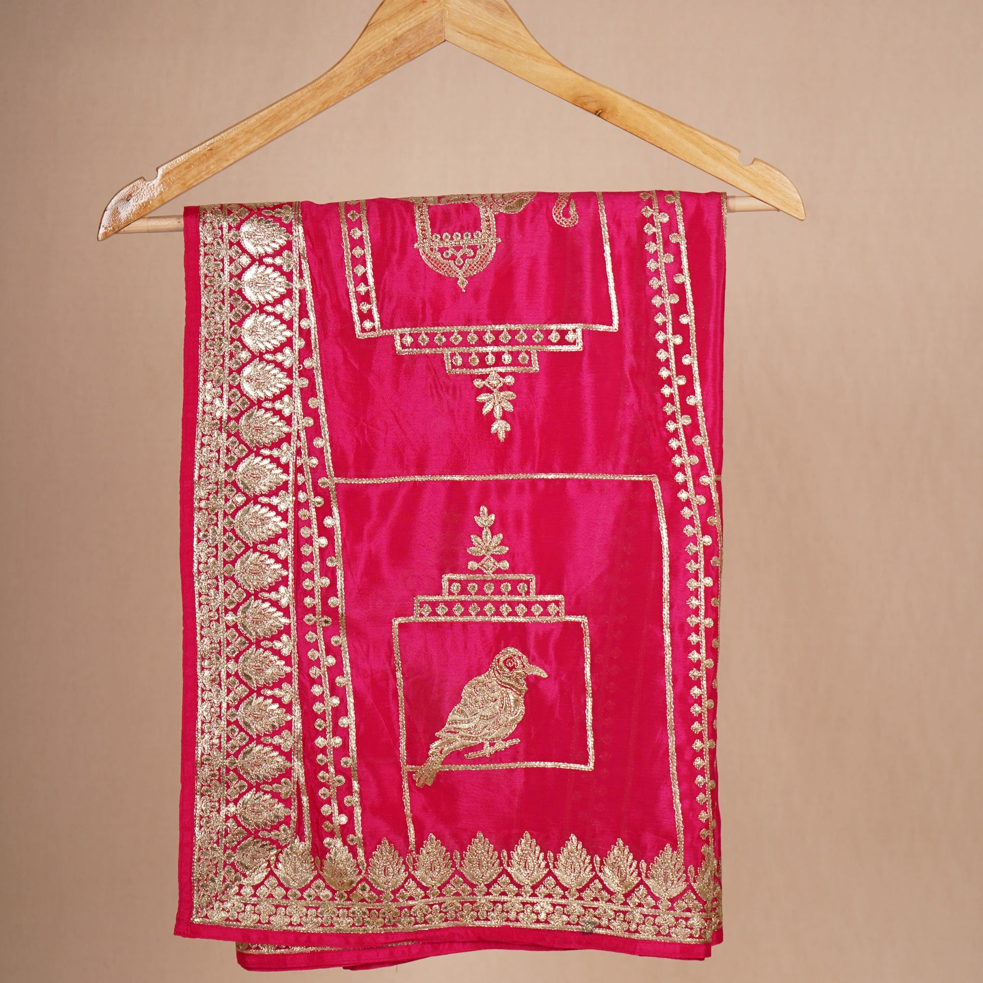 Magenta Zari Gota Embroidery Chinon Dupatta