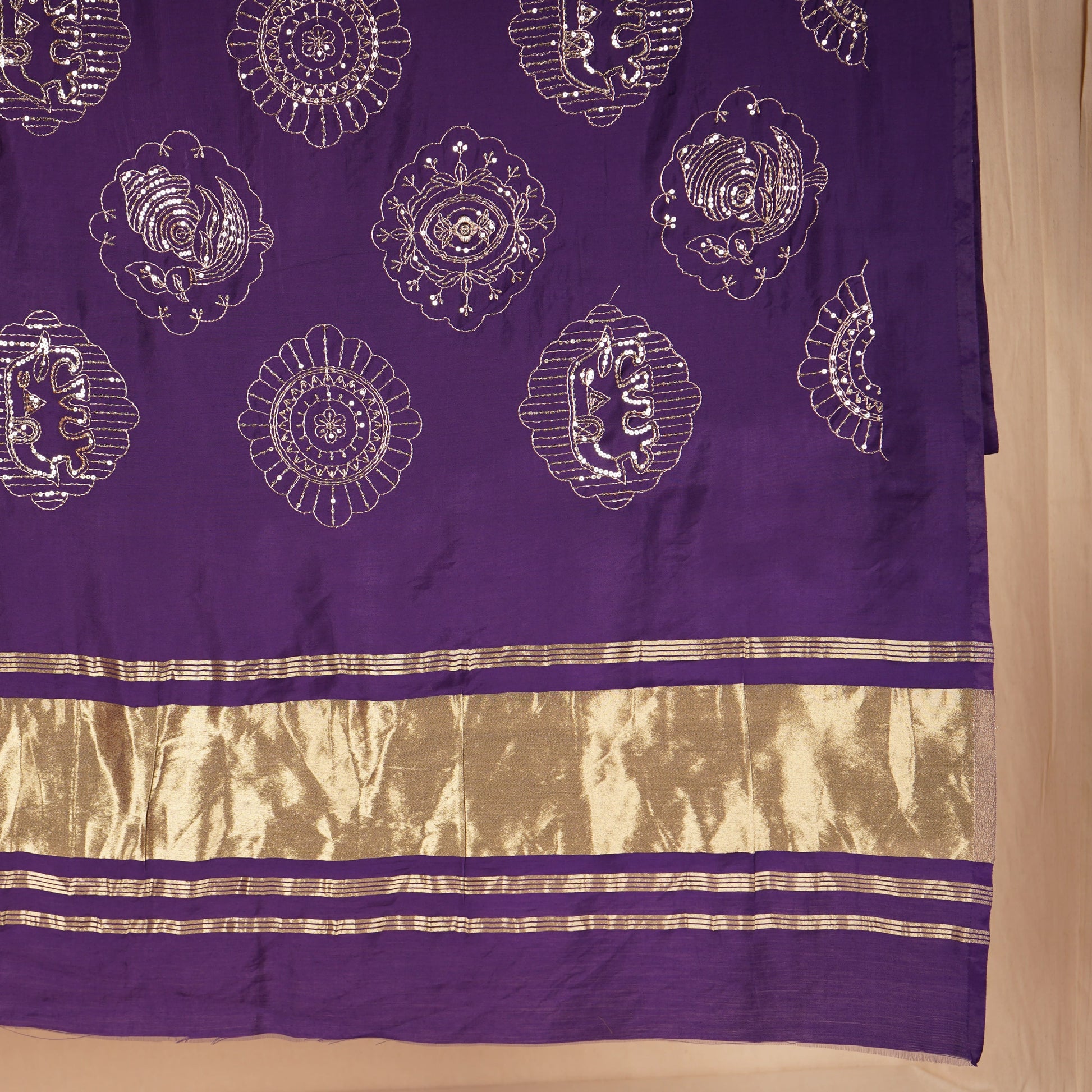 Purple Bandhani Zari Sequin embroidery Cotton Silk Dupatta