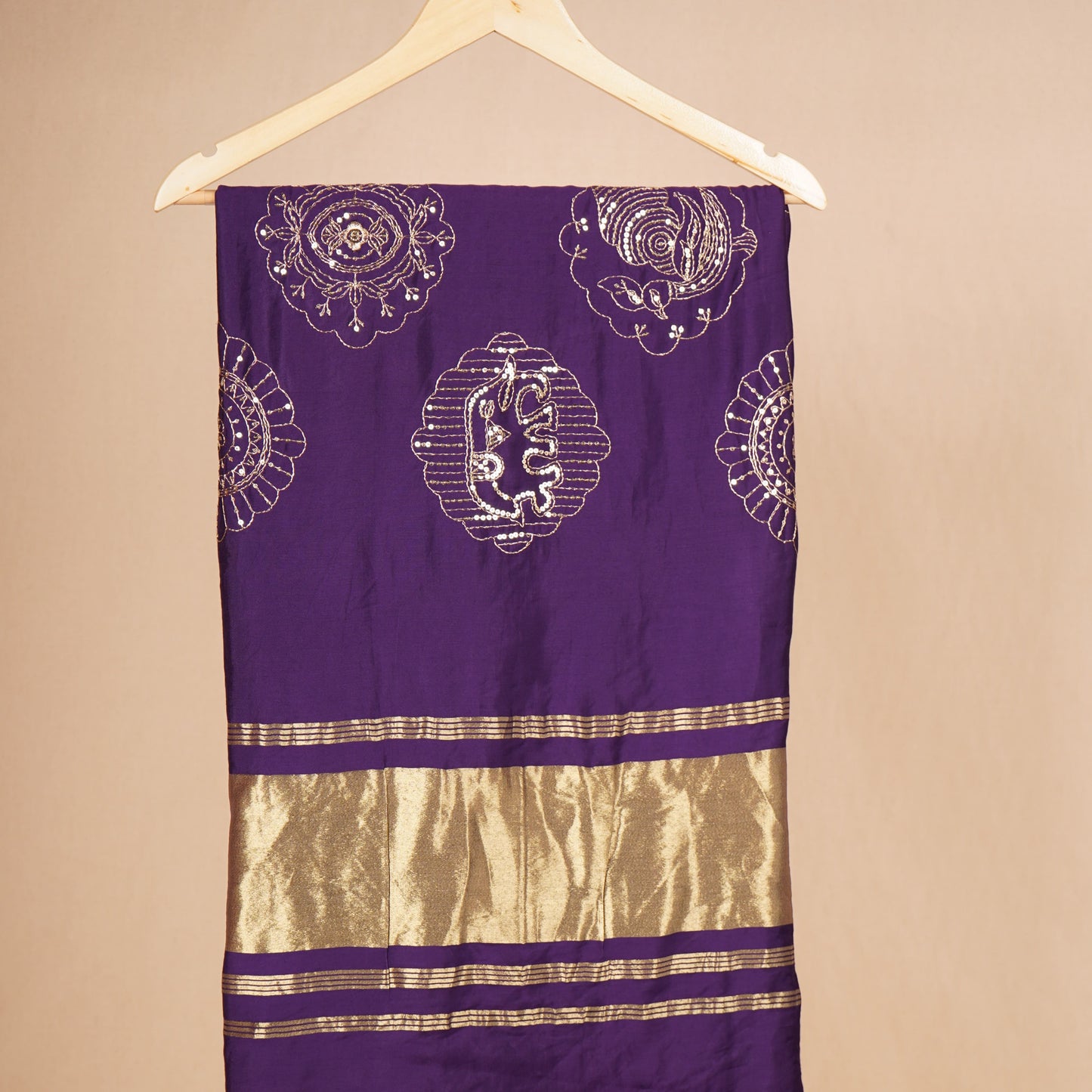 Purple Bandhani Zari Sequin embroidery Cotton Silk Dupatta