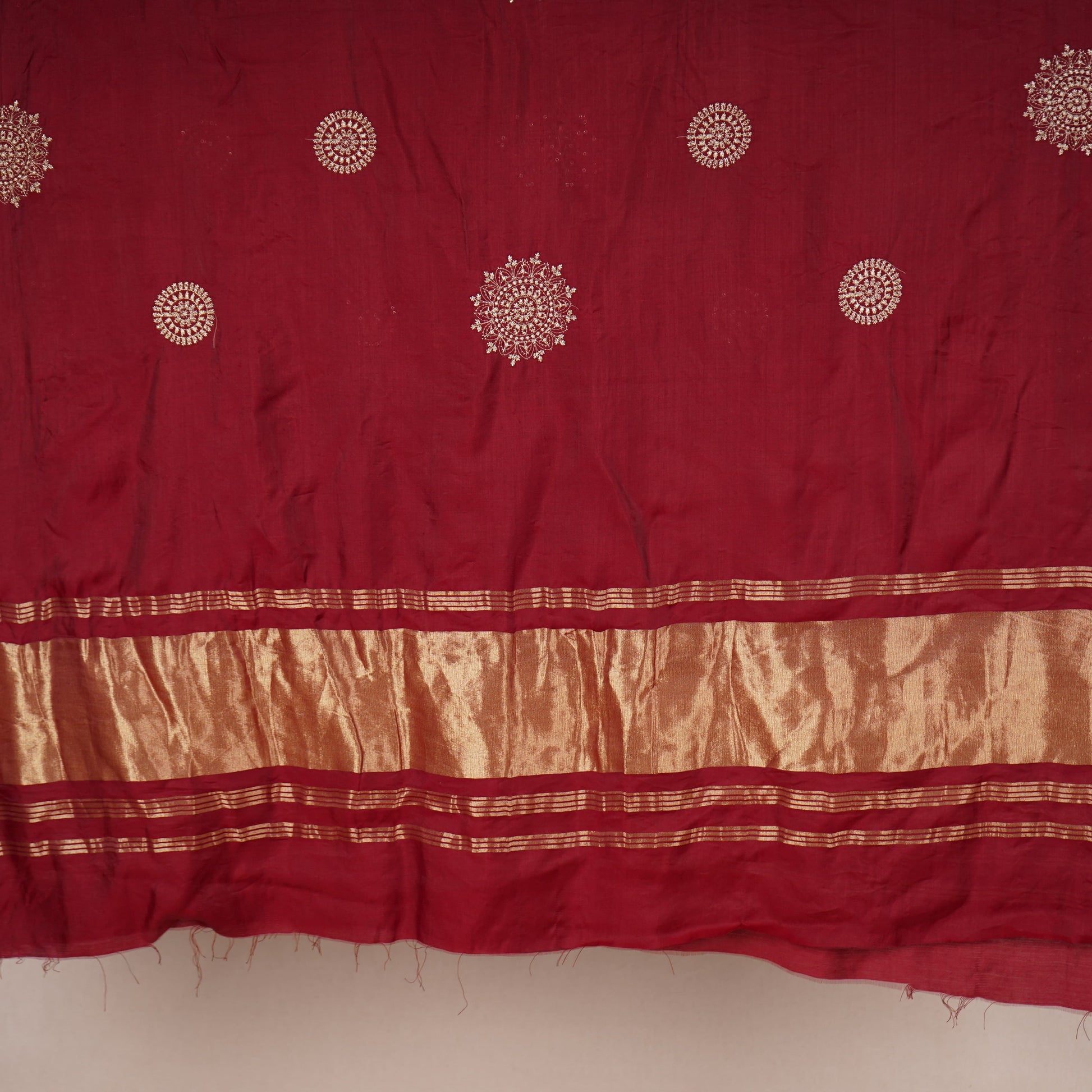 Maroon Buta Work with sequin embroidery Cotton Silk Dupatta