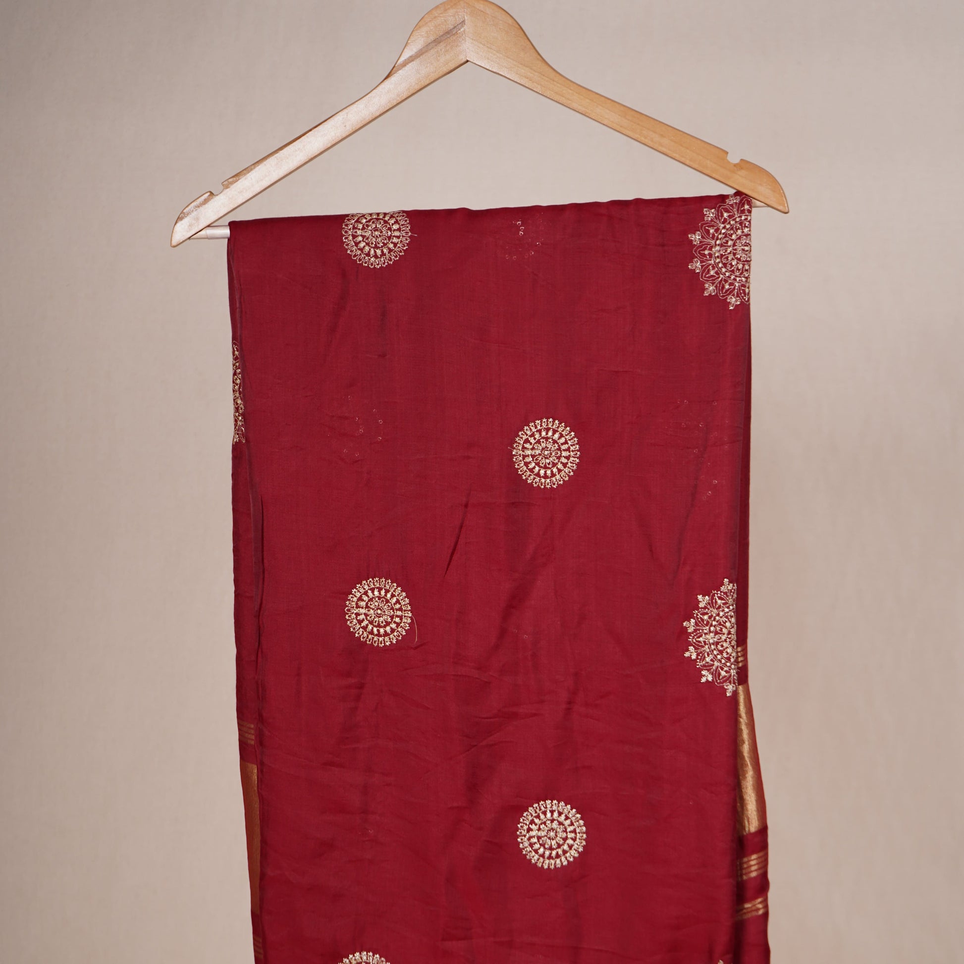 Maroon Buta Work with sequin embroidery Cotton Silk Dupatta