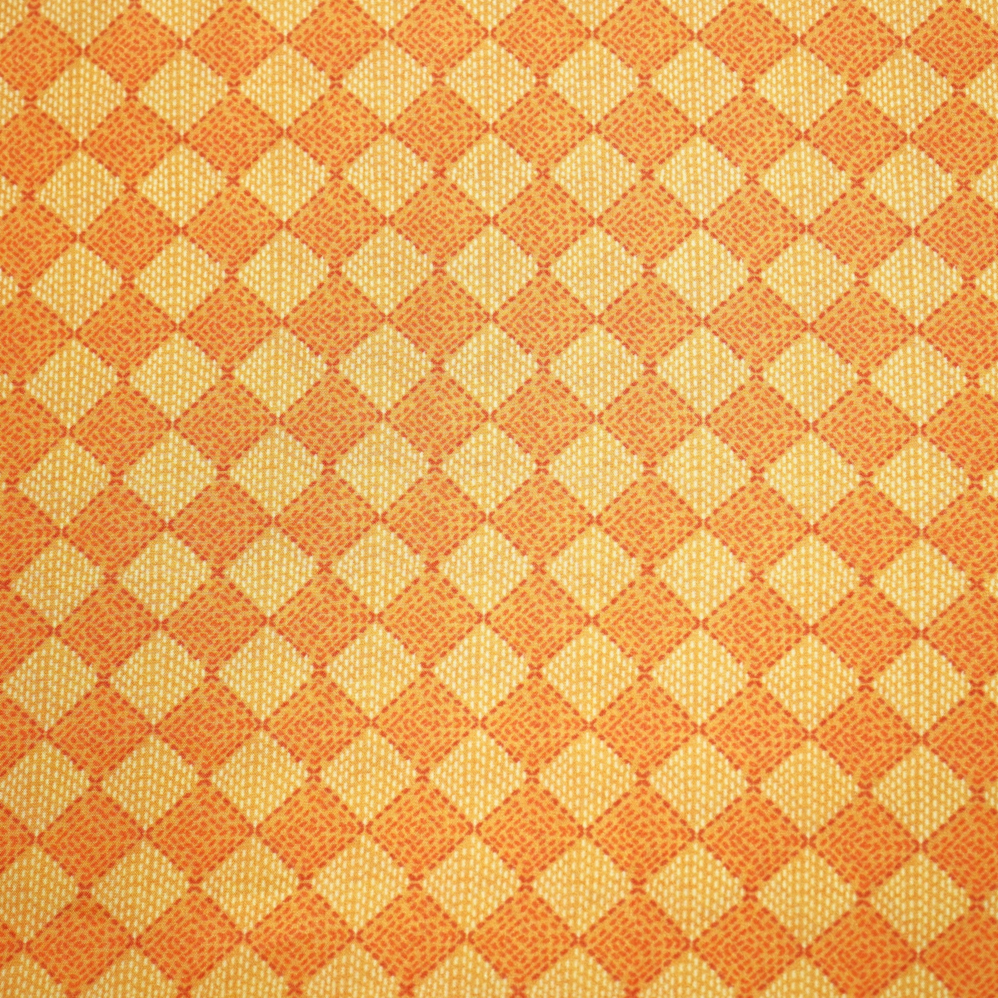 Orange Check Box Print Crepe Fabric