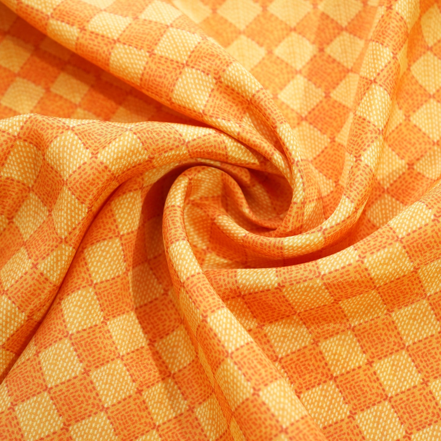 Orange Check Box Print Crepe Fabric