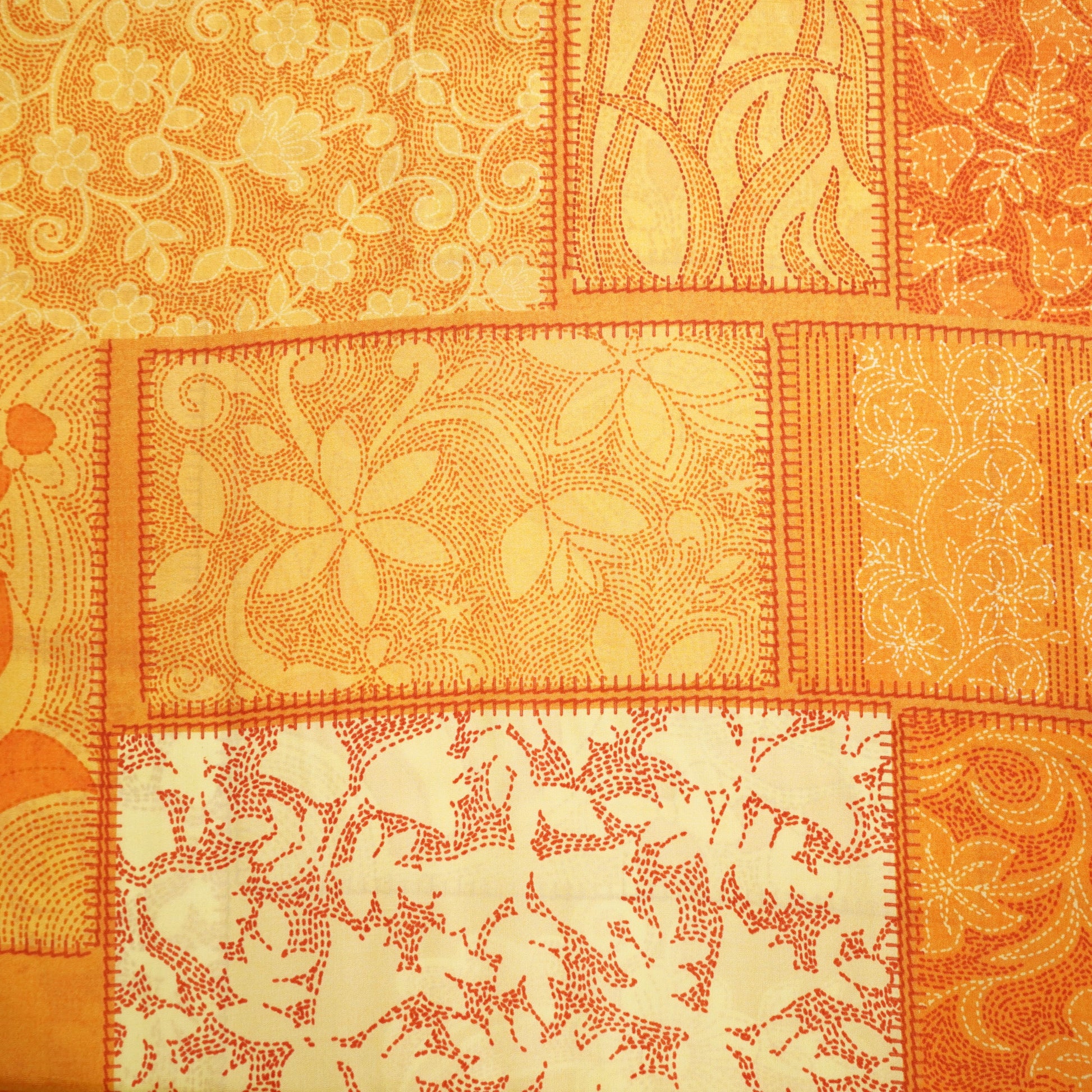 Orange Madhubani Print Crepe Fabric 17548