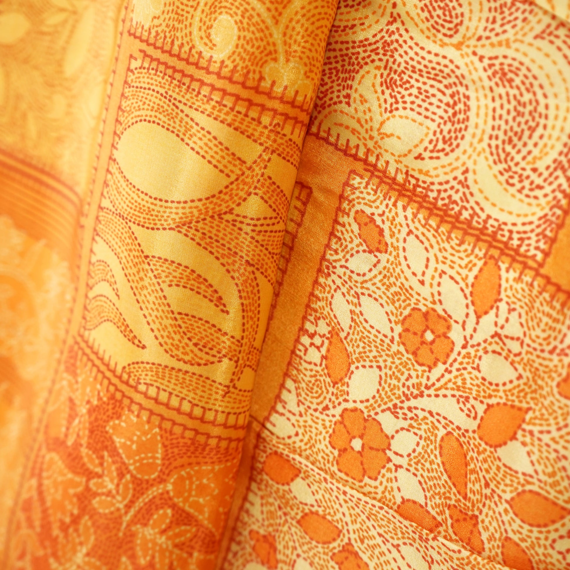 Orange Madhubani Print Crepe Fabric 17548