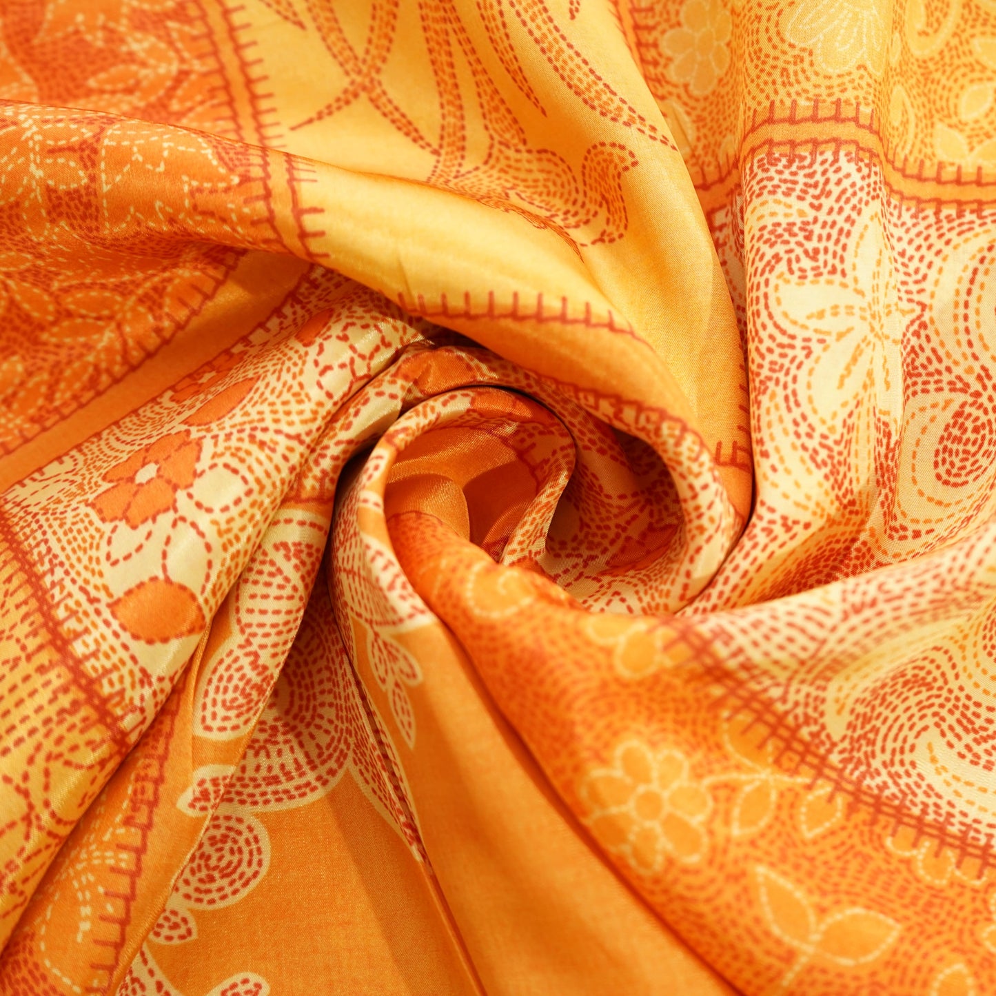 Orange Madhubani Print Crepe Fabric 17548