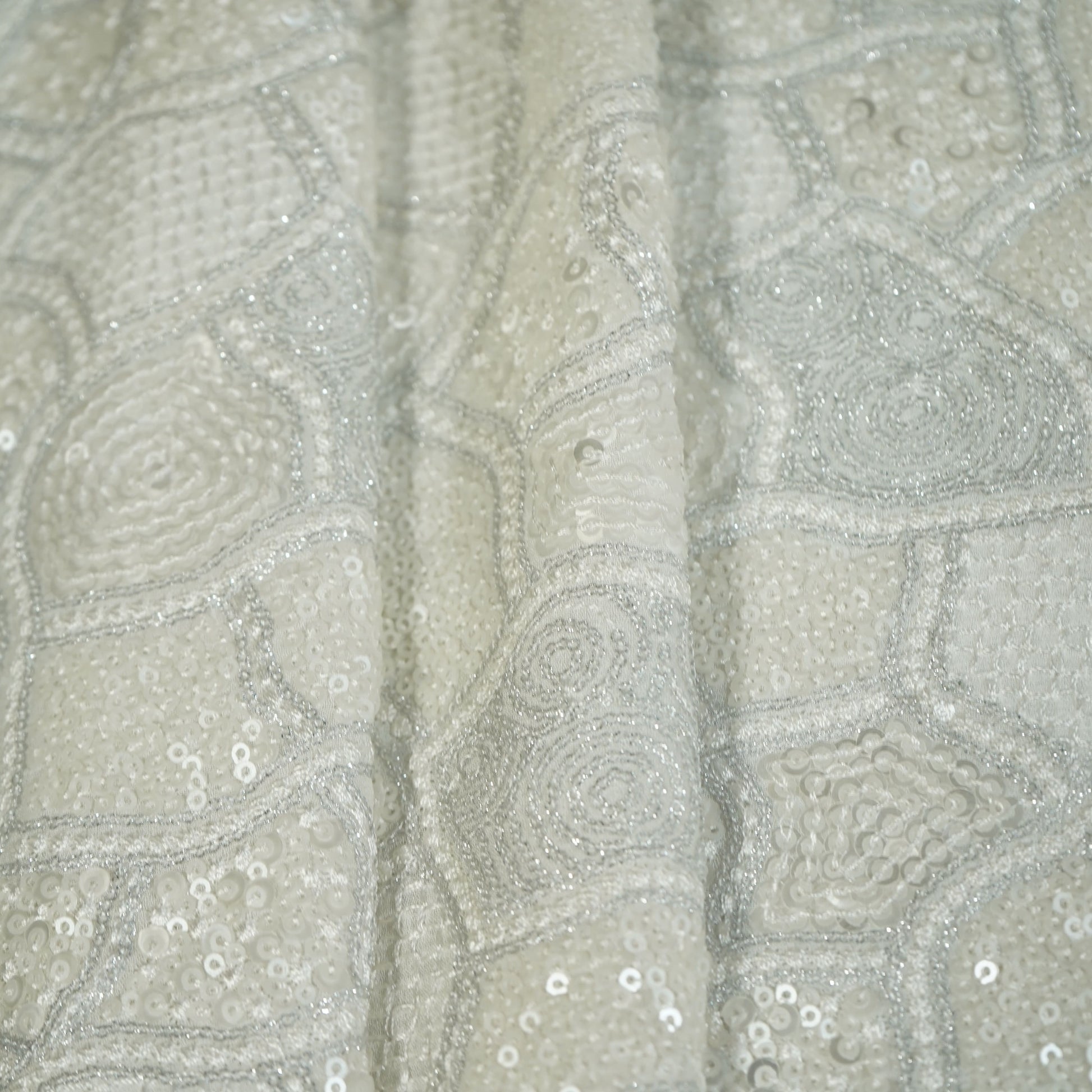 White Traditional Sequence Embroidery Georgette Fabric