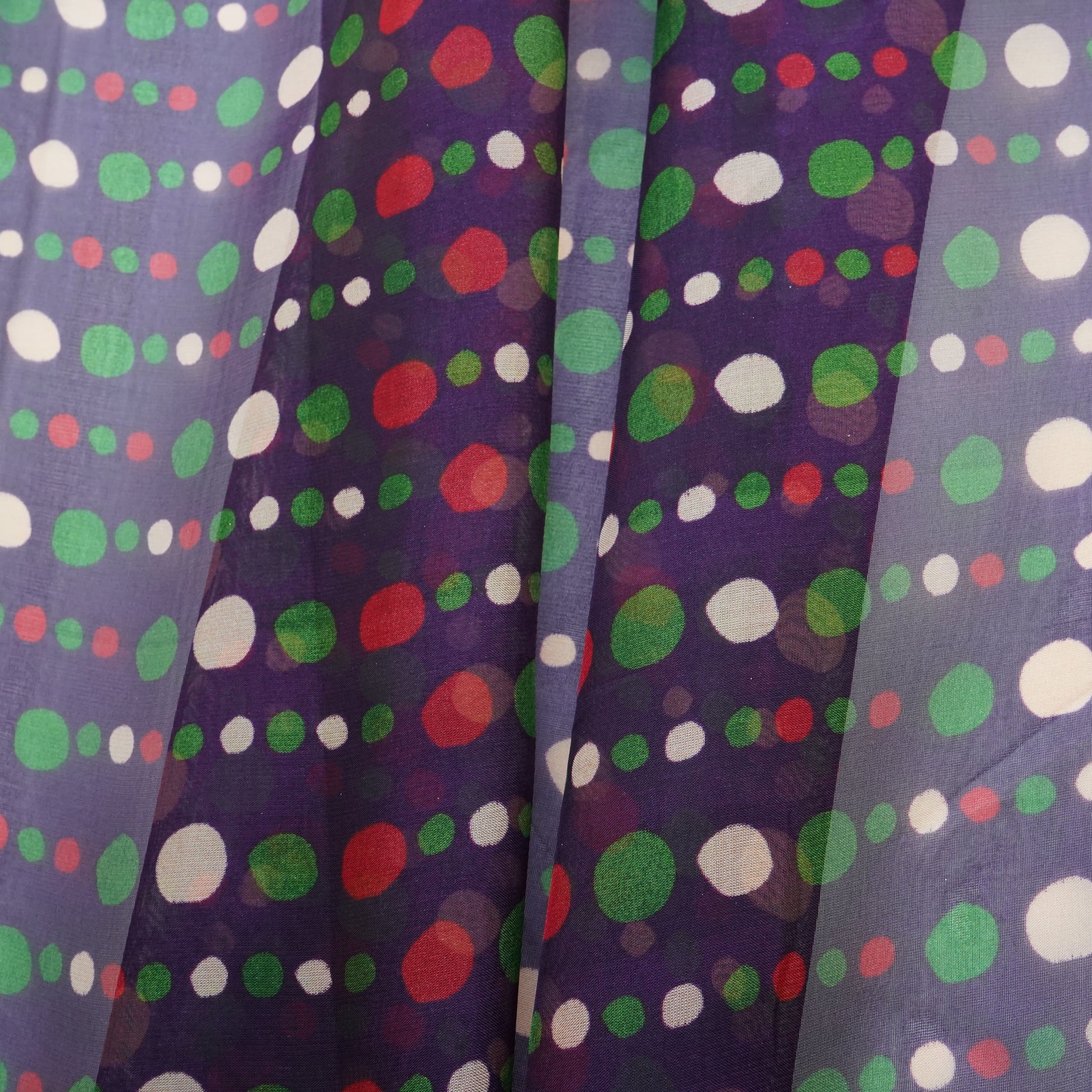 Purple Polka Dot Print Organza Fabric