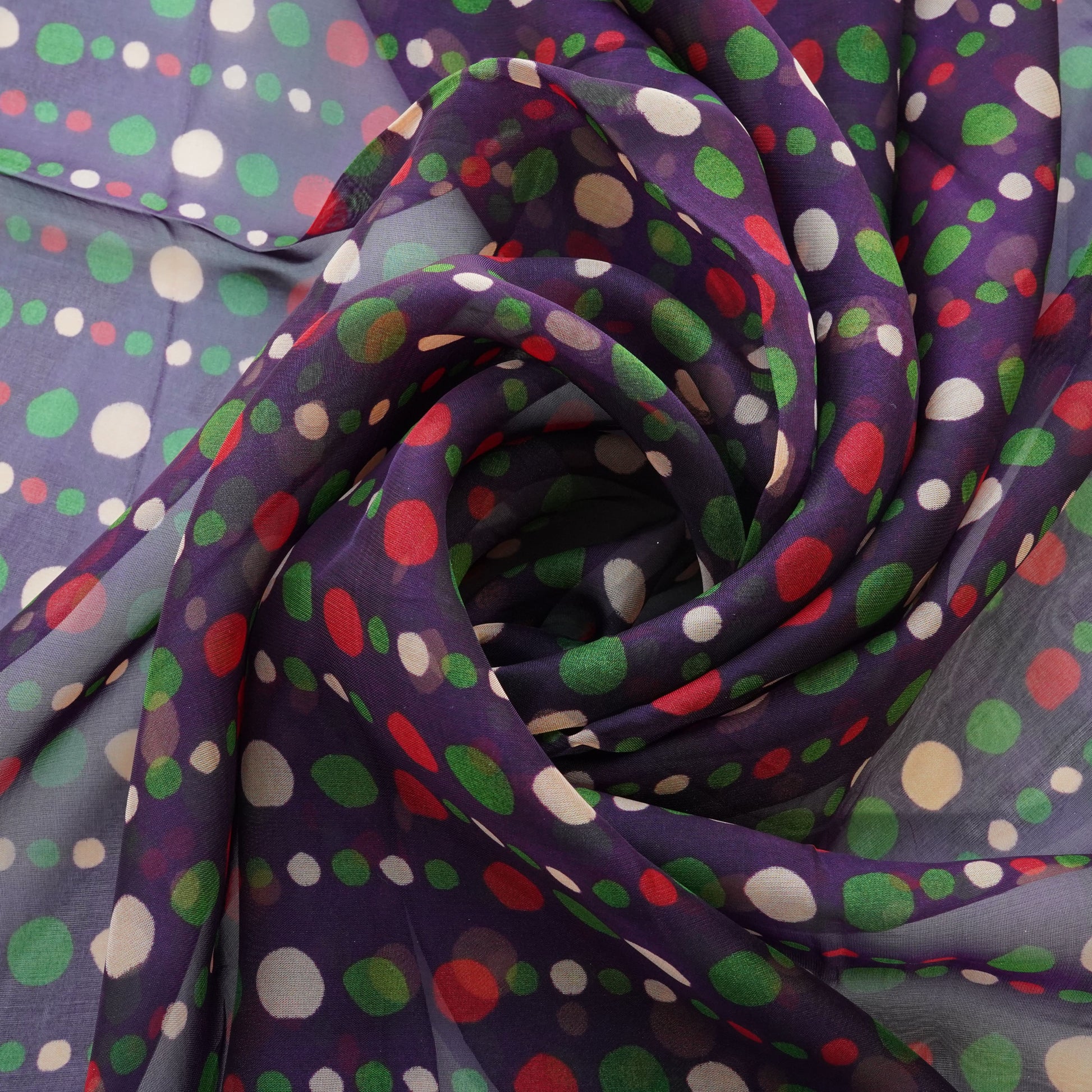 Purple Polka Dot Print Organza Fabric