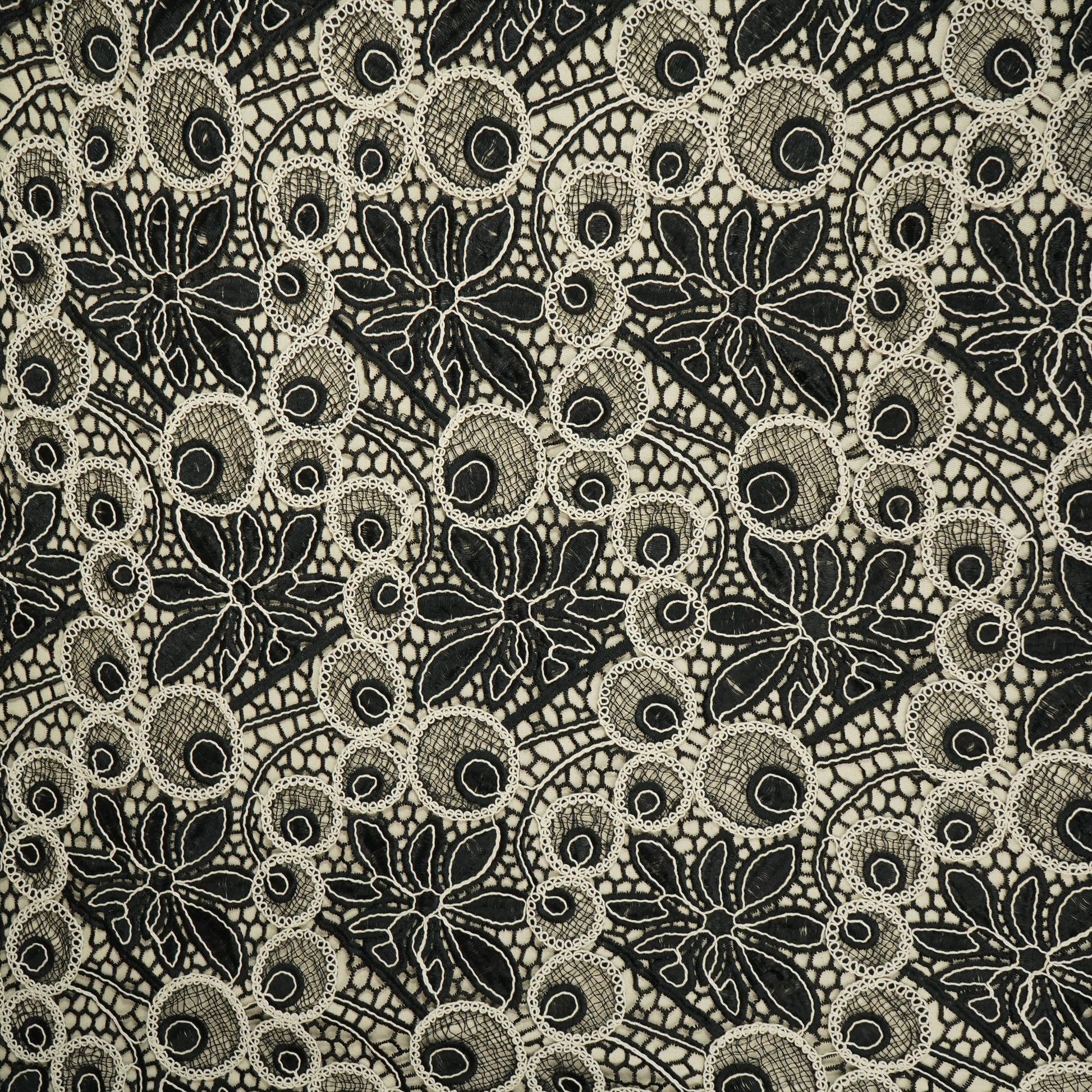 Black Floral Cotton Crochet Fabric 22593