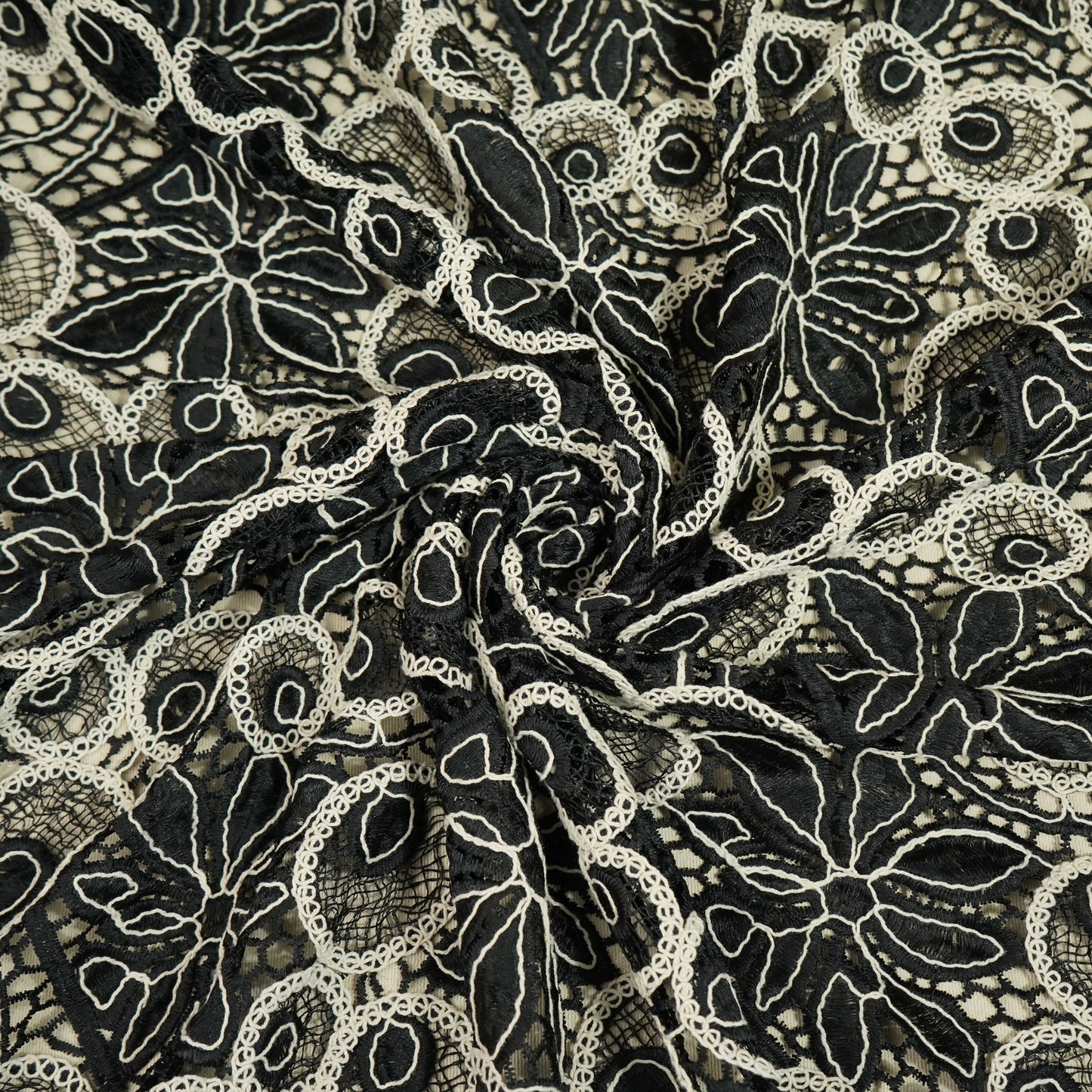 Black Floral Cotton Crochet Fabric 22593