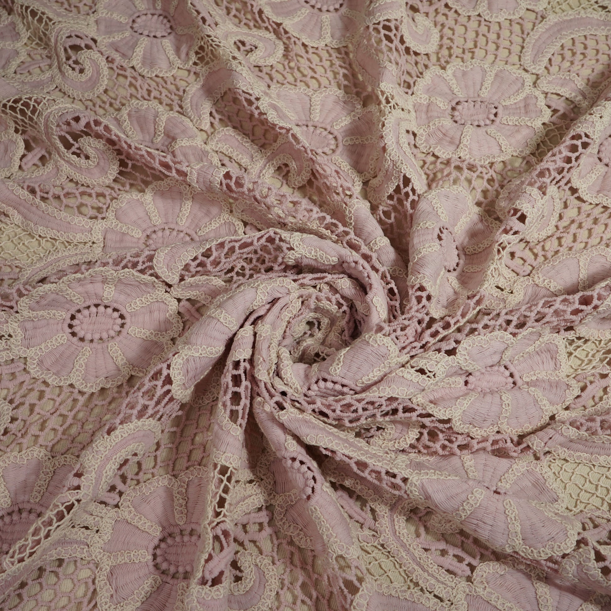 Pink Floral Cotton Crochet Fabric 22585