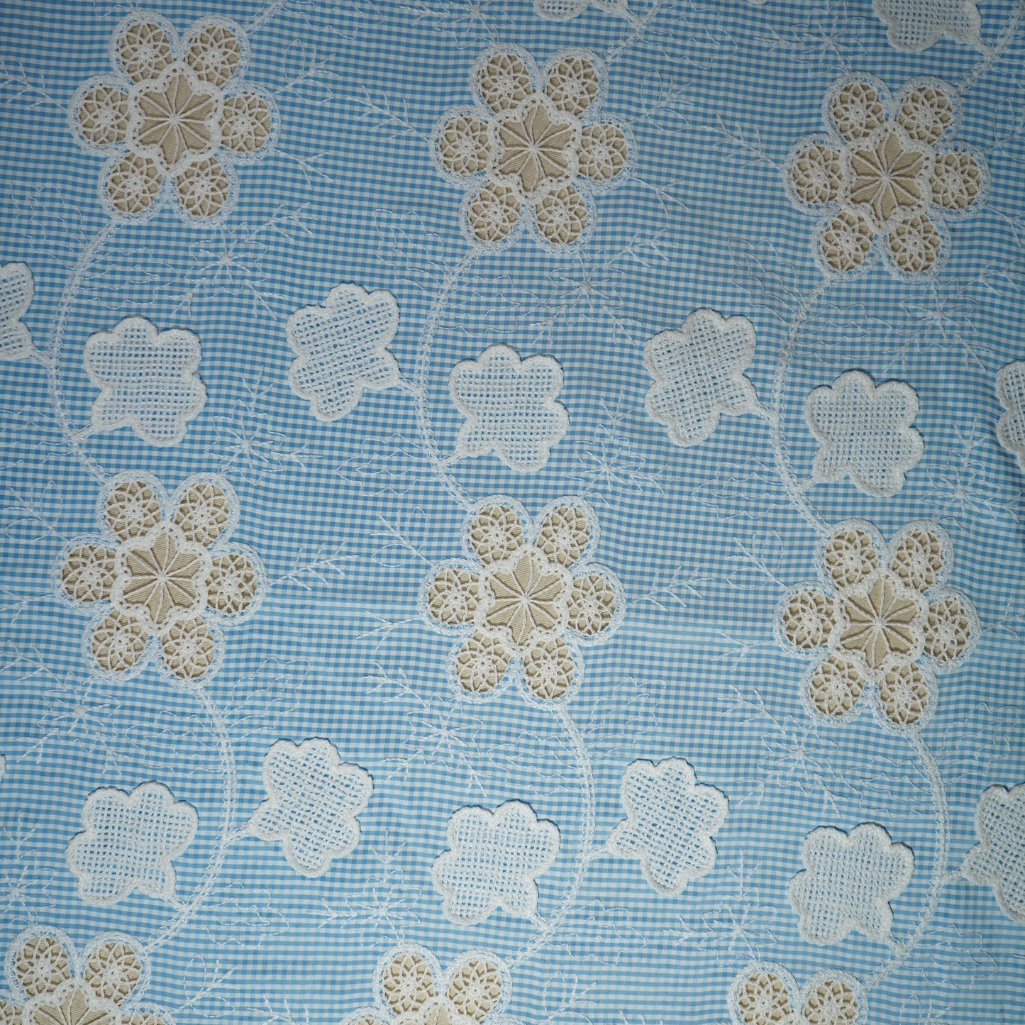 
Blue Floral Poplin Schiffli Fabric 22581
