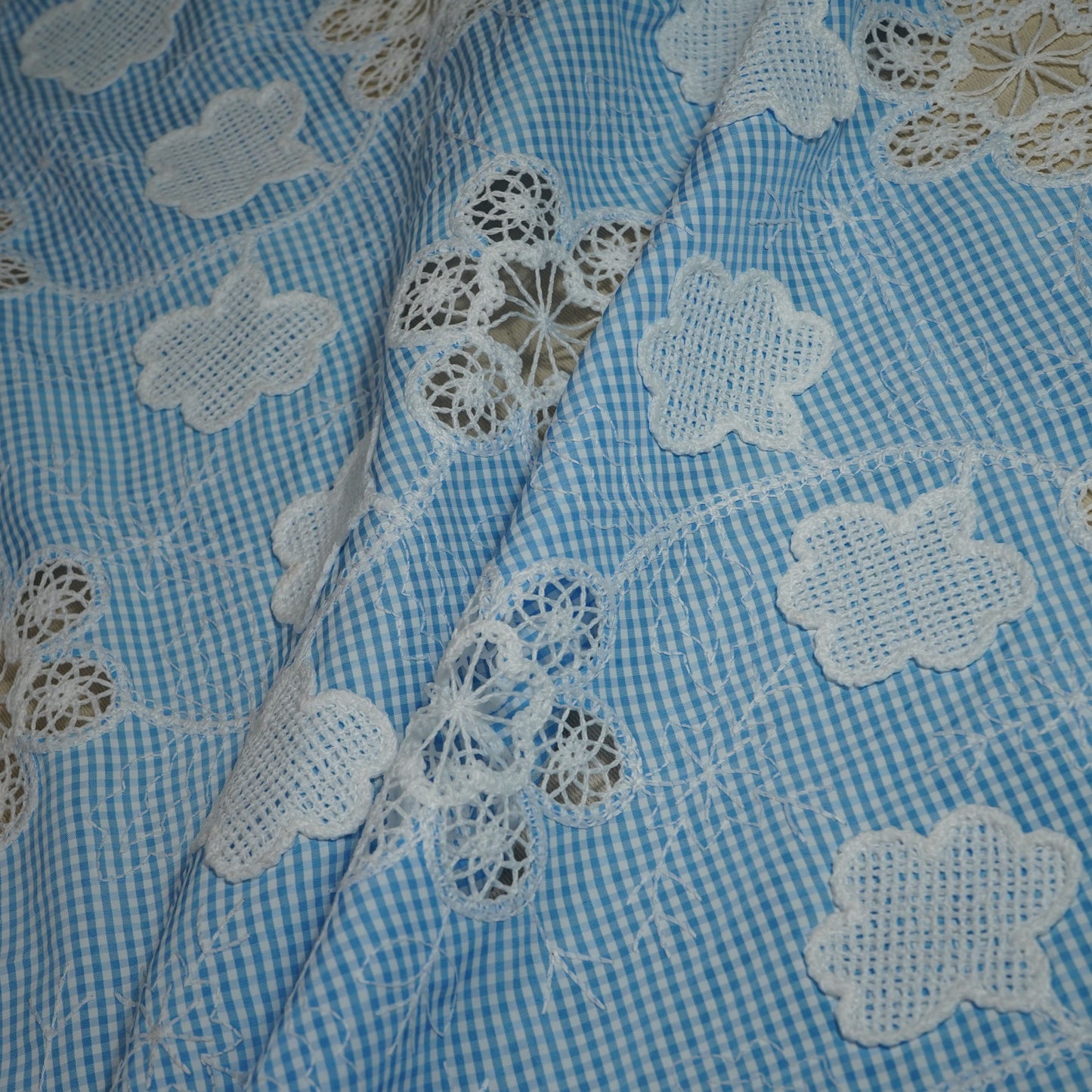 
Blue Floral Poplin Schiffli Fabric 22581
