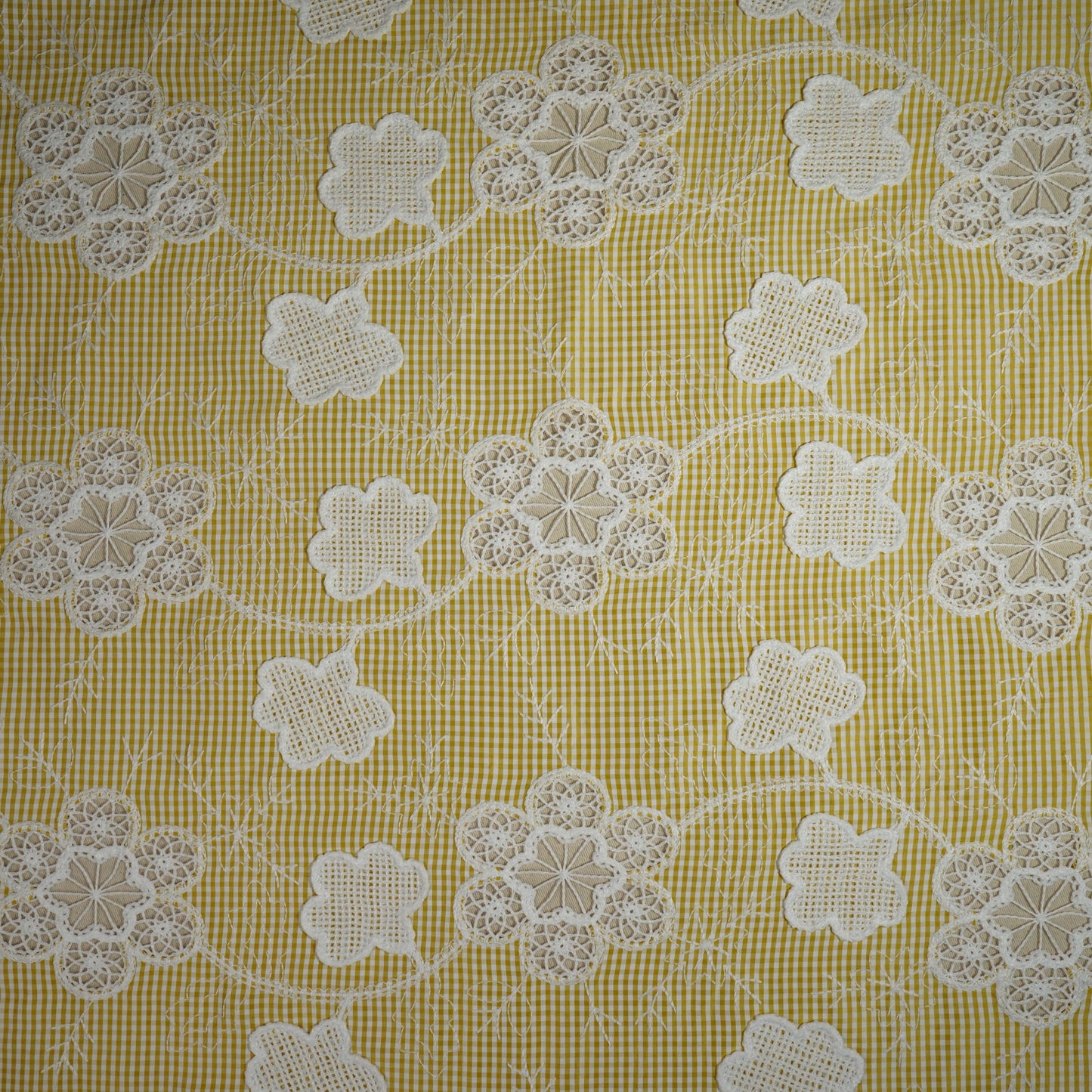 Yellow Floral Poplin Schiffli Fabric 22584 