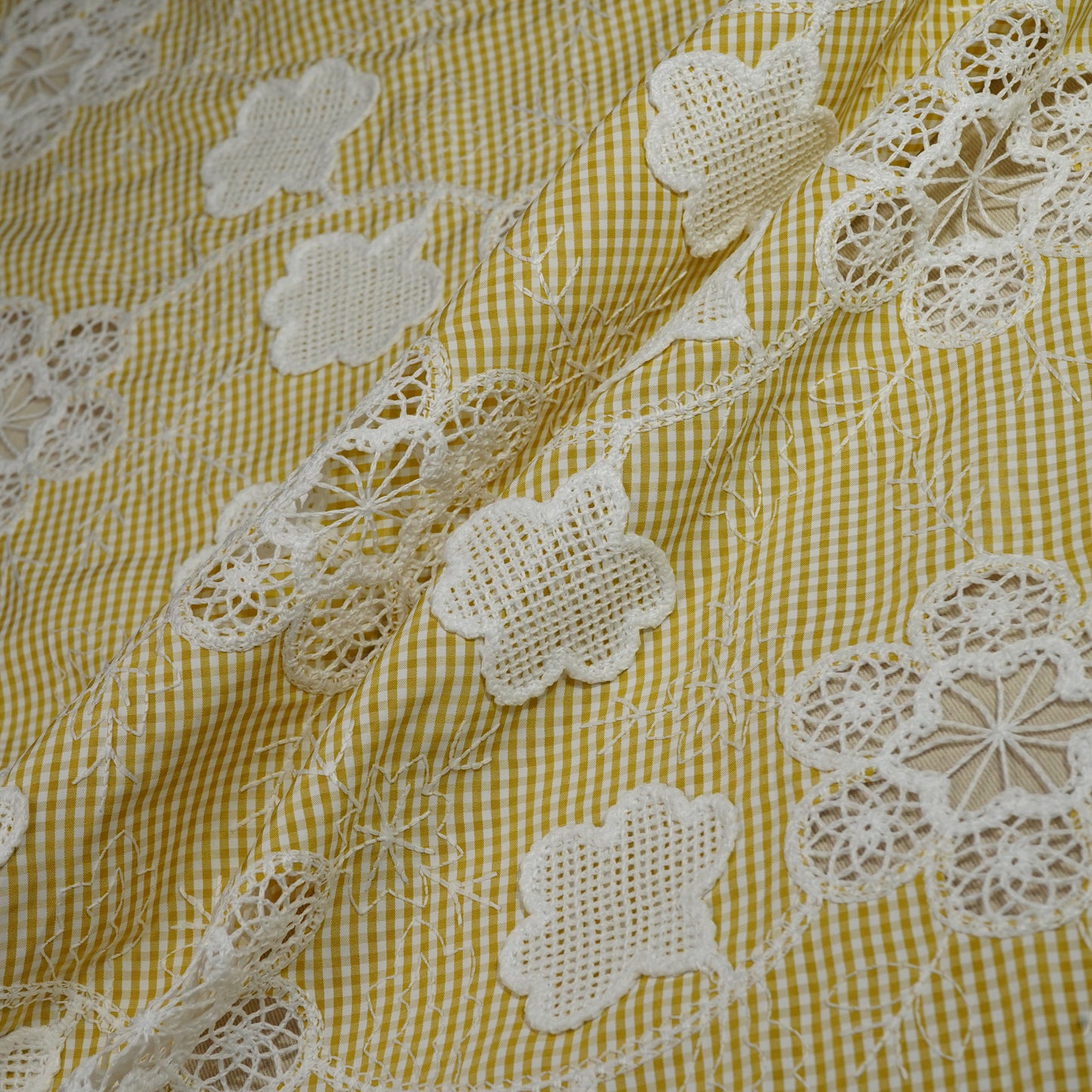 Yellow Floral Poplin Schiffli Fabric 22584 