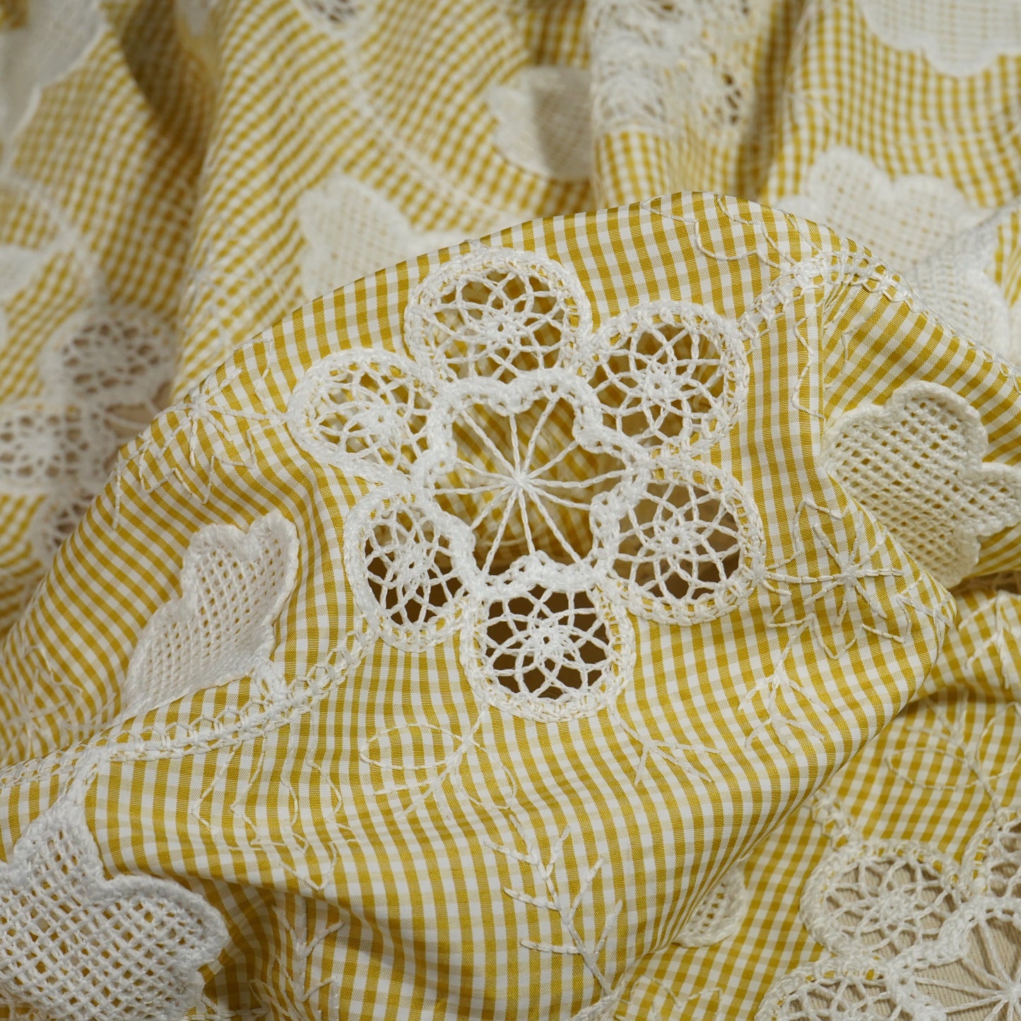 Yellow Floral Poplin Schiffli Fabric 22584 