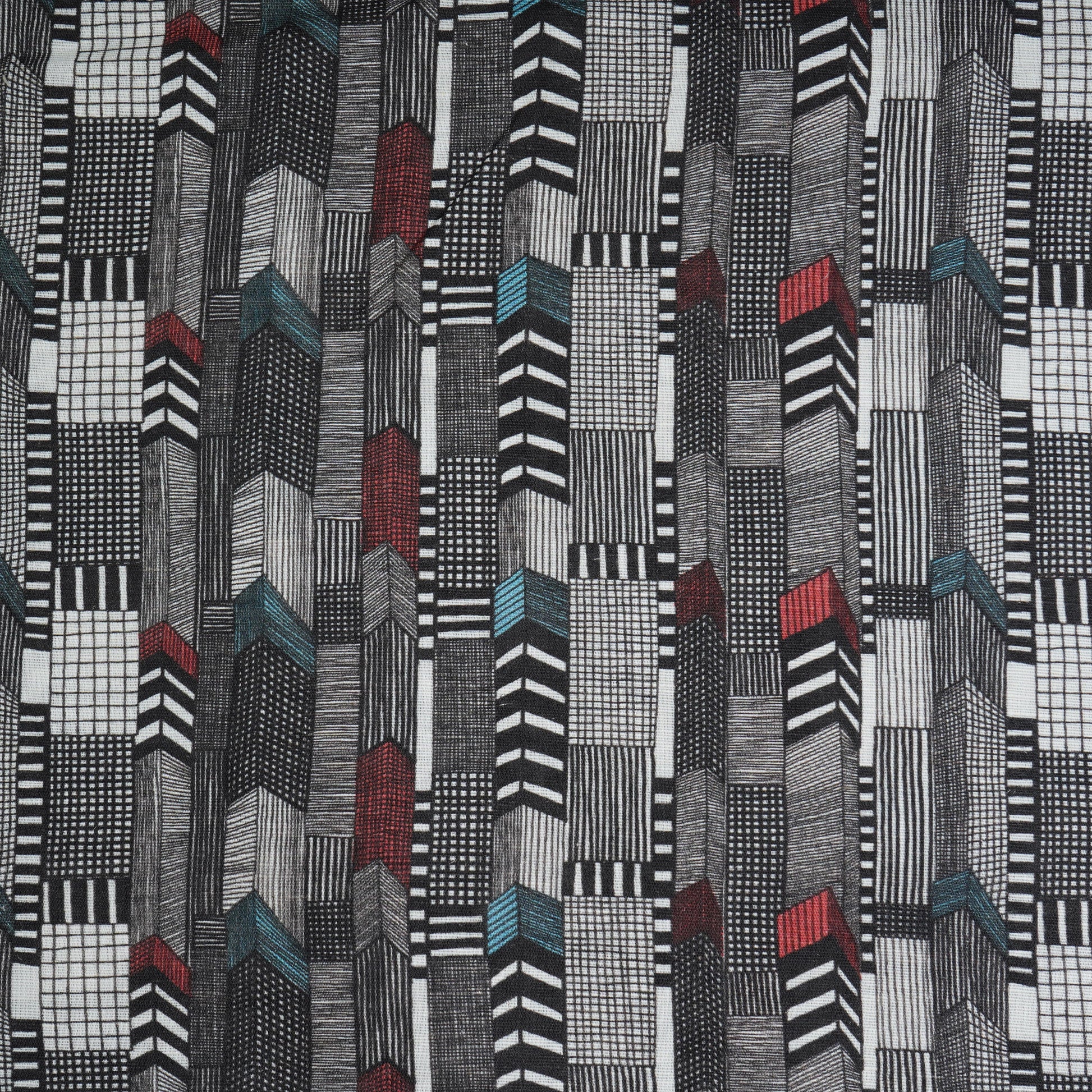 Grey Geometrical Print Cotton Linen Fabric 21025